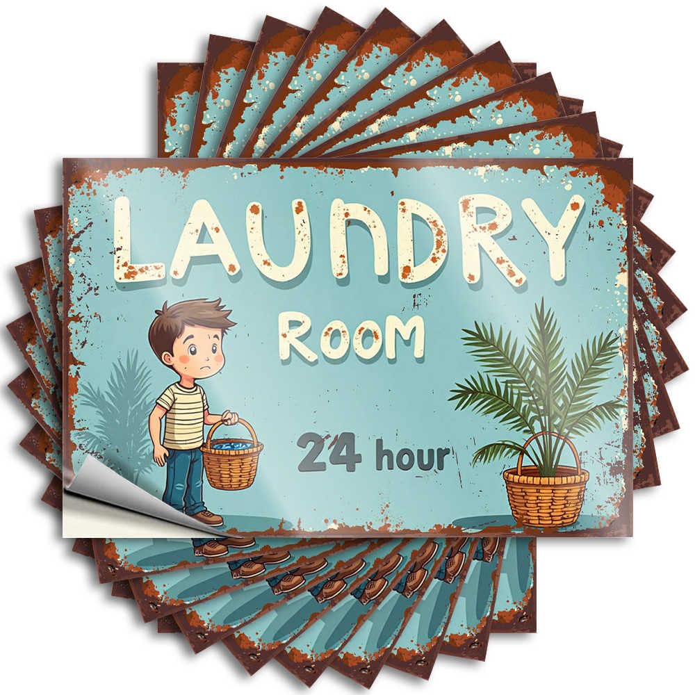Quote Teens Peel and Stick - Boy with Laundry Basket in Front of 24-Hour Room Sign Case Cozy Waterproof Vinyl for Travel(12X18CM)