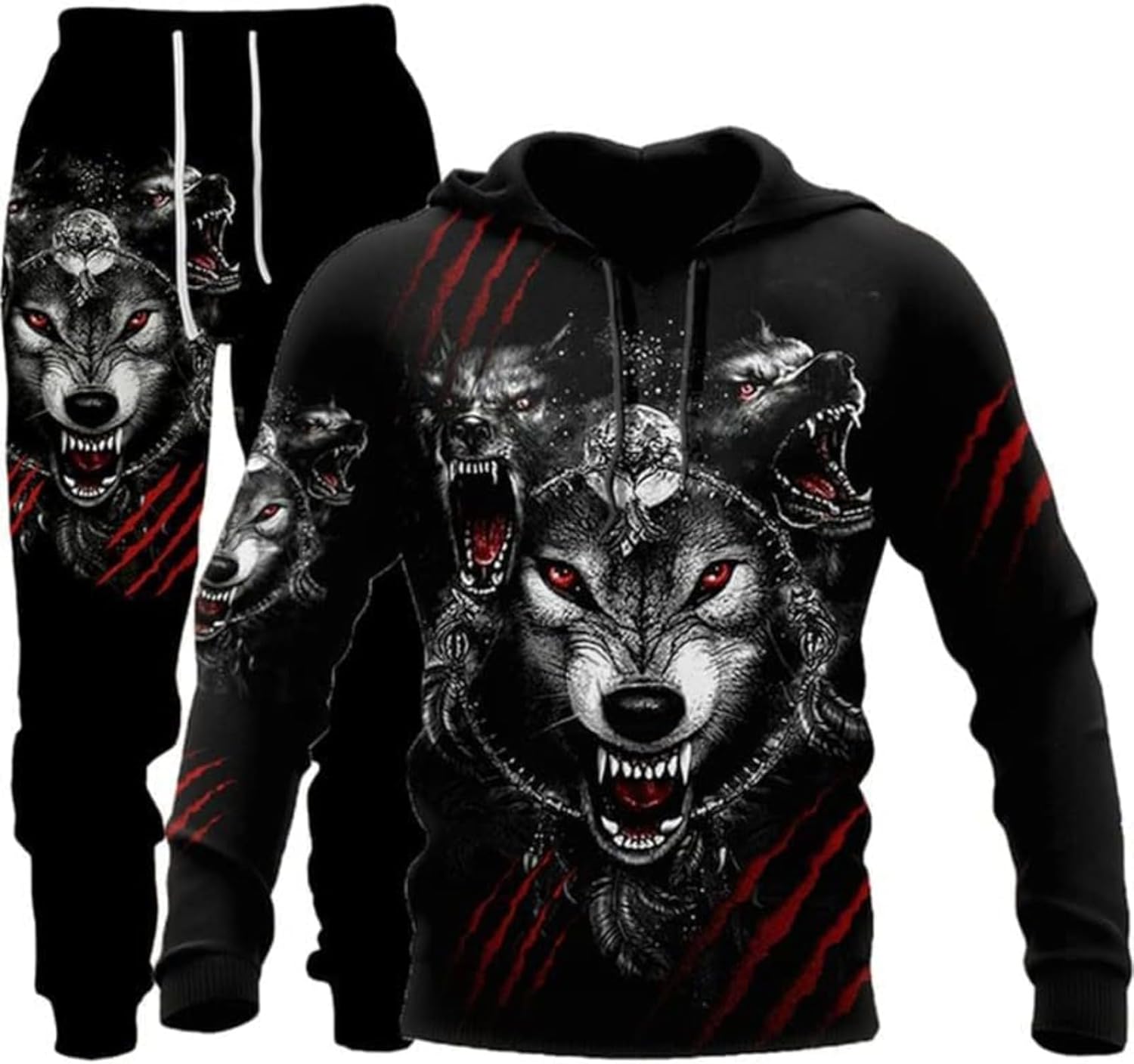 Athletic Trainingspak voor heren, 2 stuks, 3D, leeuw, tijger, wolf