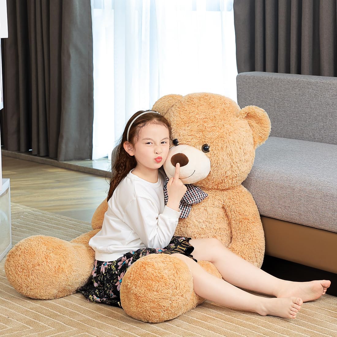 SNOWOLF Orsacchiotto gigante da 120 cm, grande orsacchiotto di peluche peluche peluche giocattolo orsacchiotto bambola per bambini ragazza (marrone chiaro)