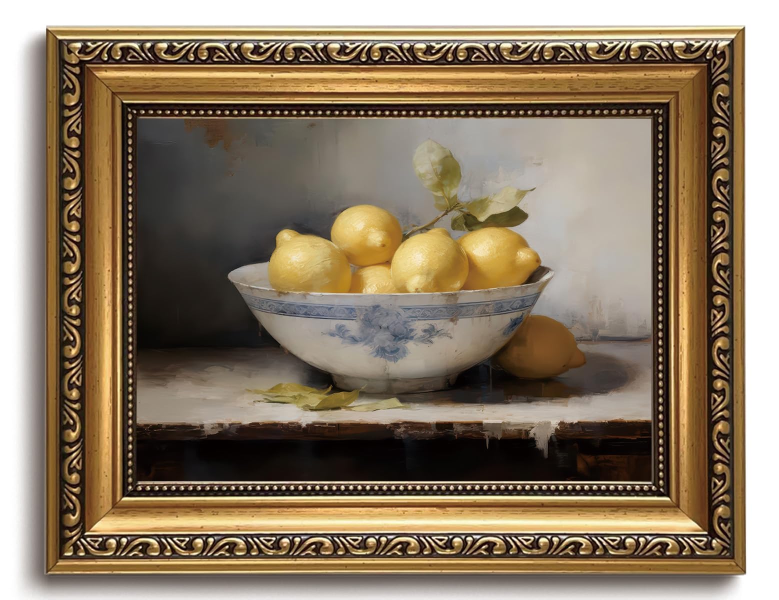 Photo 1 of LHHJDIO Vintage Gold Framed Wall Art Farmhouse Lemons Canvas Wall Art Antique Still Life Fruit Picture Wall Decor Rustic Kitchen Art Prints for Dining Room 8"x10"