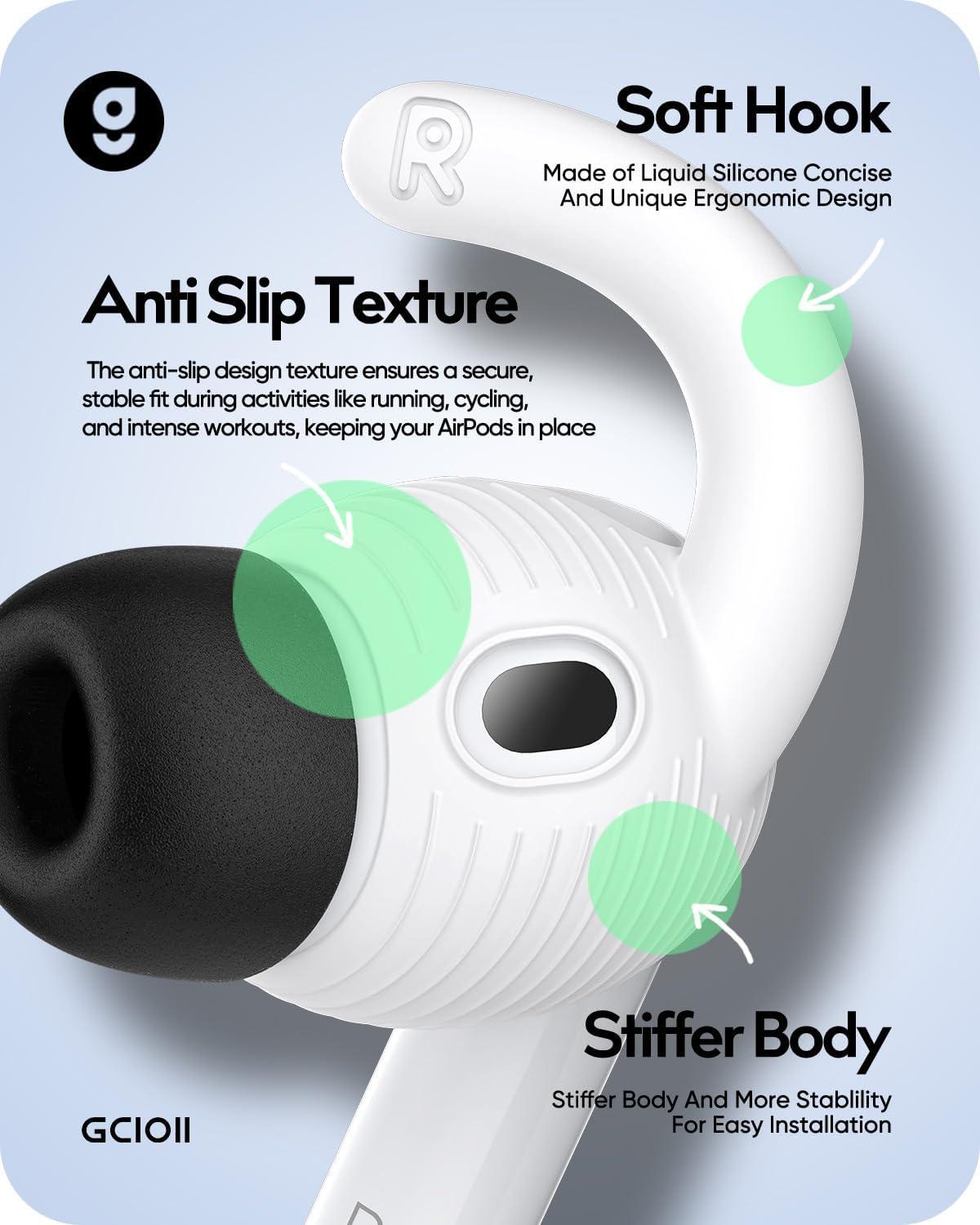 Memory Foam Ear Tips & Ear Hooks for AirPods Pro 3 (2025),Anti-Slip Sport Ear Tips Accessories Compatible with Apple AirPods Pro 3rd Generation (S/M/L Black Buds, 2 Pairs White Hooks)