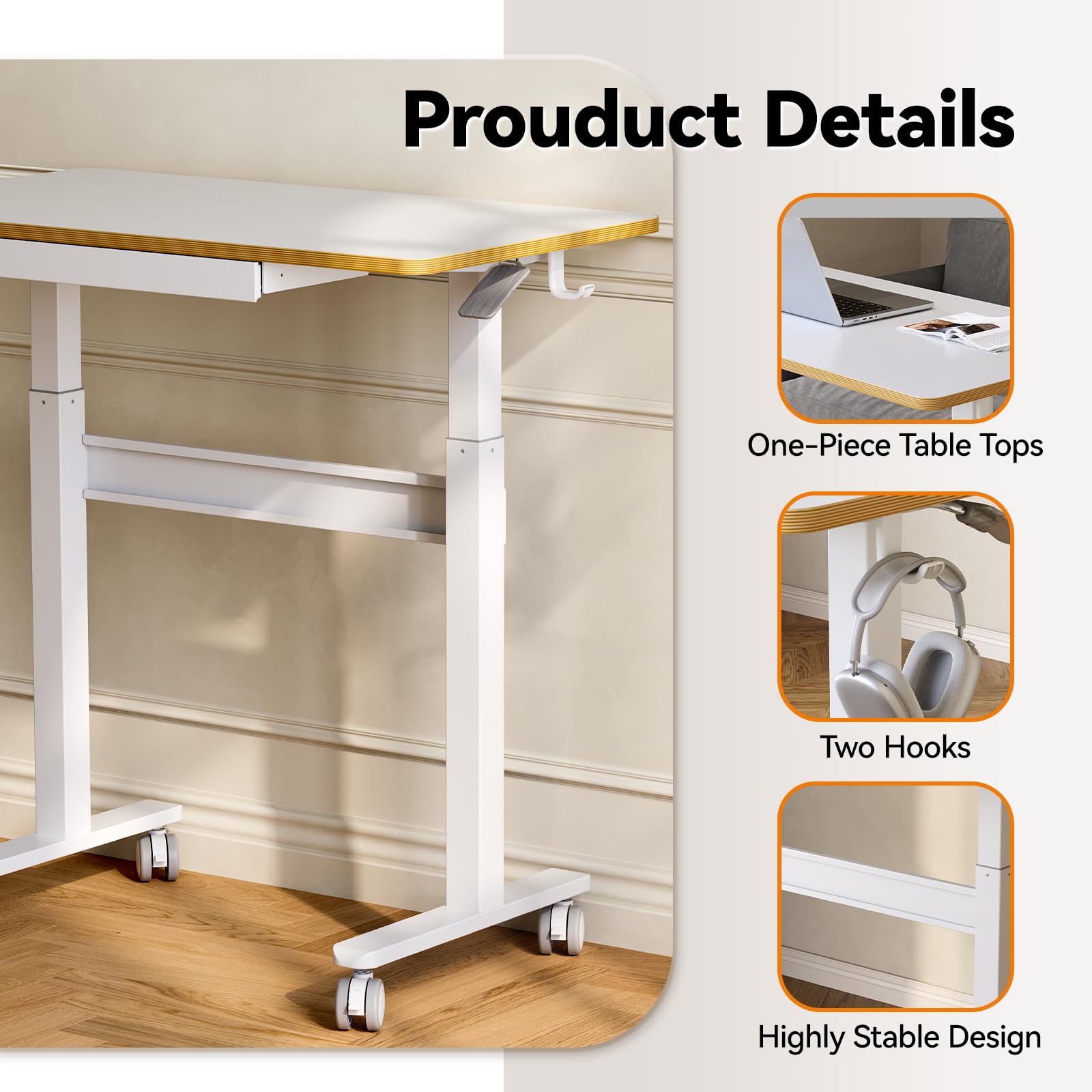 JOY worker Mobile Standing Desk 35In Small Height Adjustable Desk with Drawer Rolling Treadmill Desk Workstation with Wheels — view 7