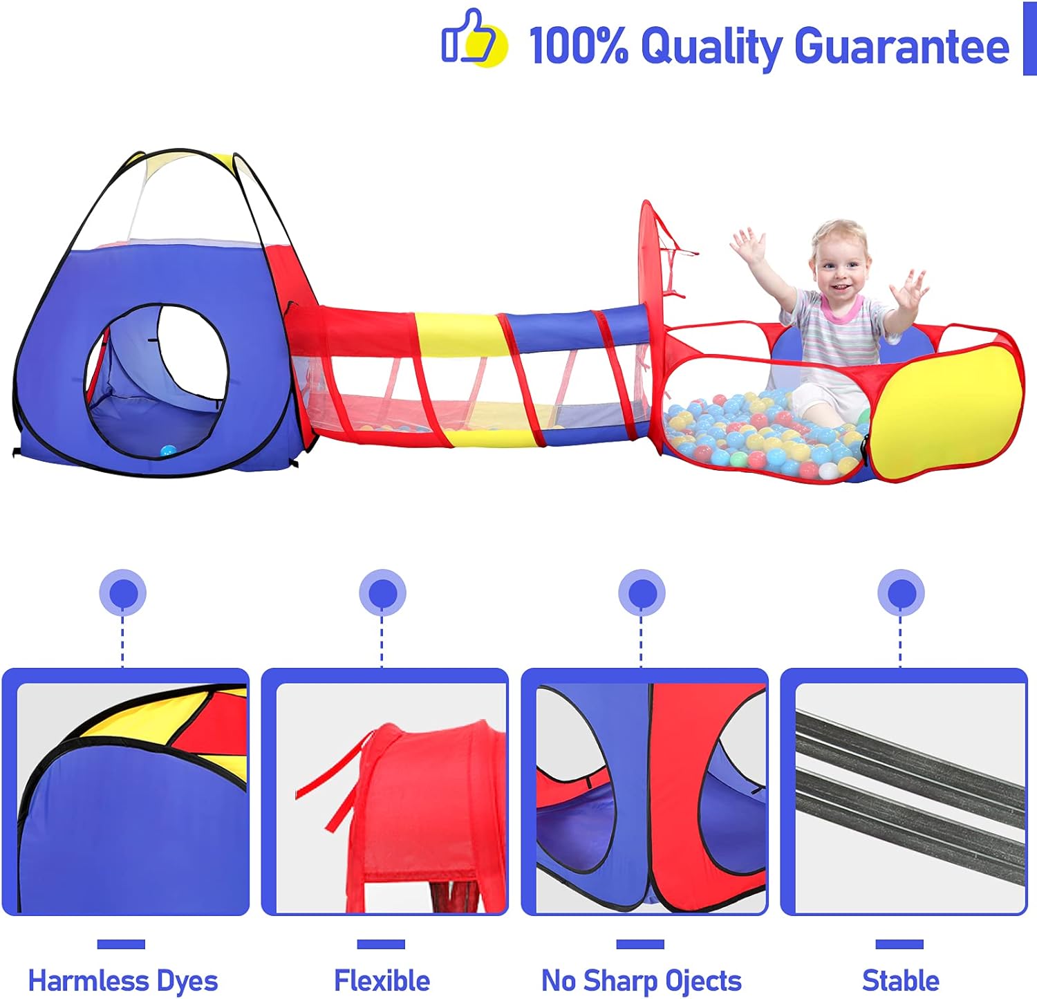 3 in 1 Kids Play Tent with Play Tunnel, Ball Pit, Basketball Hoop for Boys & Girls, Toddler Pop Up Playhouse Toy for Baby Indoor/Outdoor, Gift for Year Old Child (Colorful 3pc Play Tent) : Toys & Games