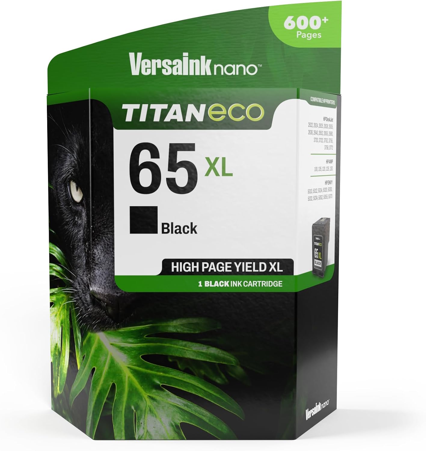 VersaInk-Nano 65 XL Titan ECO High-Yield Black Ink Cartridge Replacement of HP 65 and 65 XL, Works with HP DeskJet 3700 Series, 2600 Series, HP Envy 5000 Series