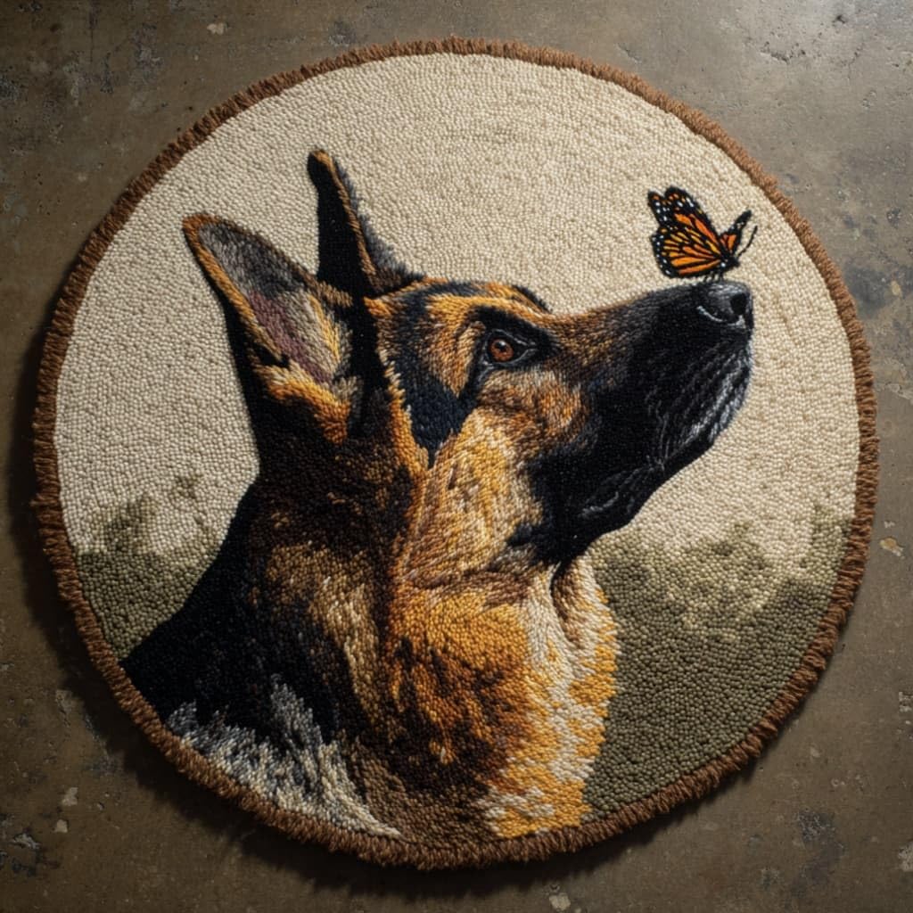 kitphoenix Round DIY Latch Hook Rug Kits German Shepherd 20X20Inch (50X50Cm) Easy for Beginners Round Carpet Crochet Yarn Craft Large Rug Hook and Latch Tapestry for Home Decor
