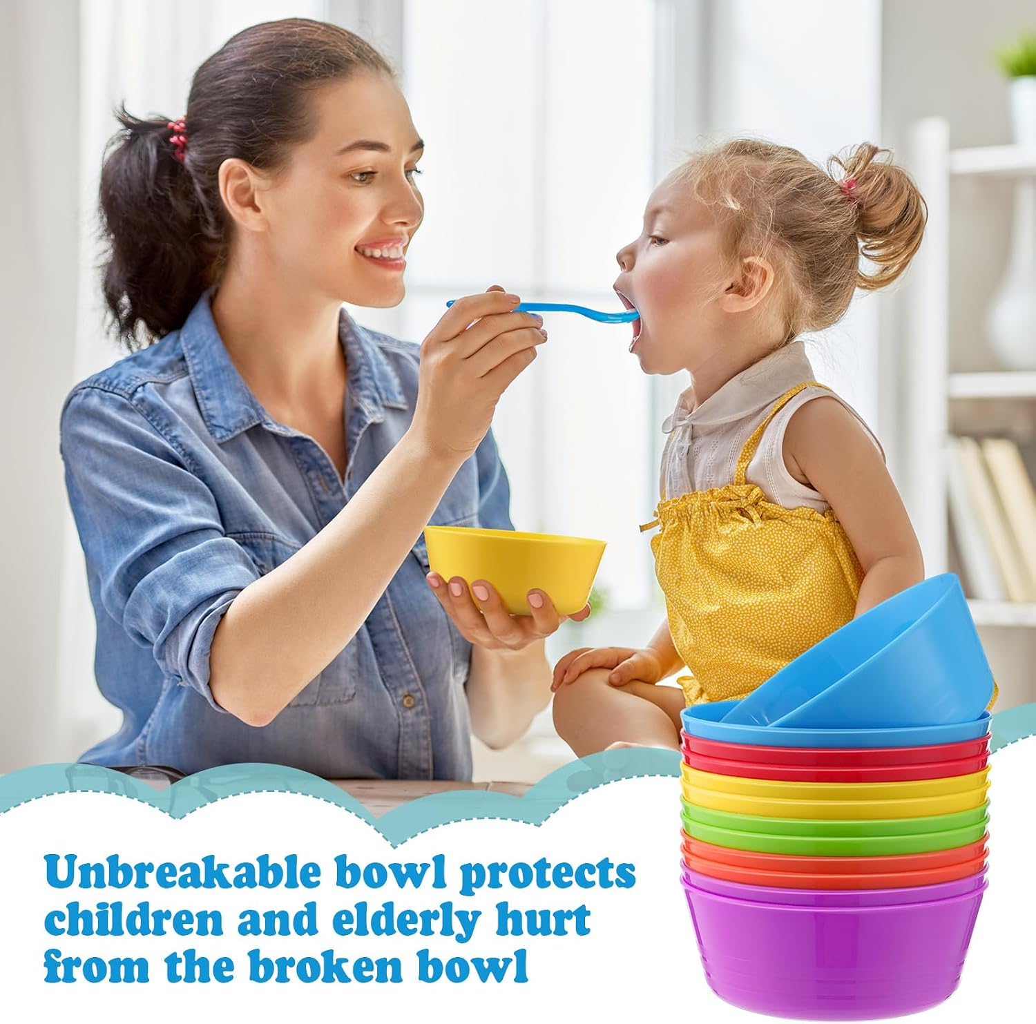 Foaincore 18 Pcs Kids Plastic Bowls 10 Oz Cereal Snack,6 Colors | Microwave Dishwasher Safe for Toddlers Children, Dessert Soup Bowls Set, Colorful Reusable for School Home Party Meals