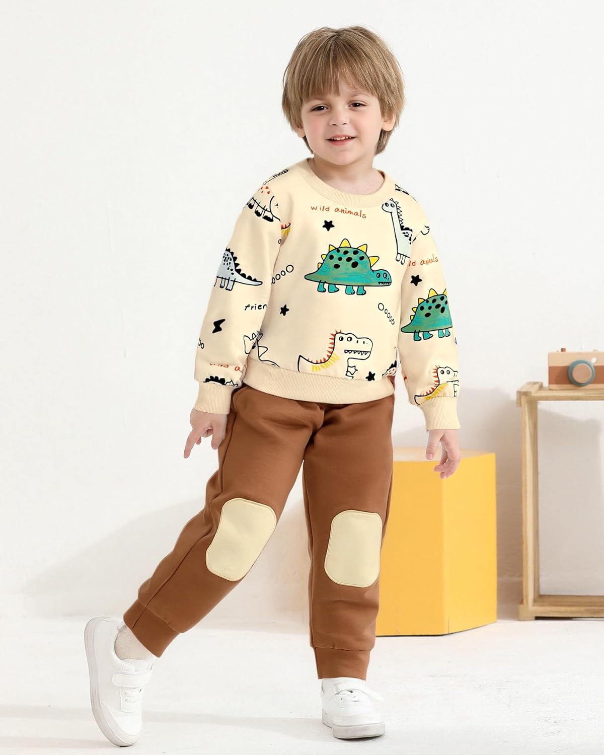 Toddler Boy Clothes Little Dinosaur Printed Long Sleeve Tops and Pants 2pcs Fall Winter Sweatsuit for 2-6 Years - Image 5
