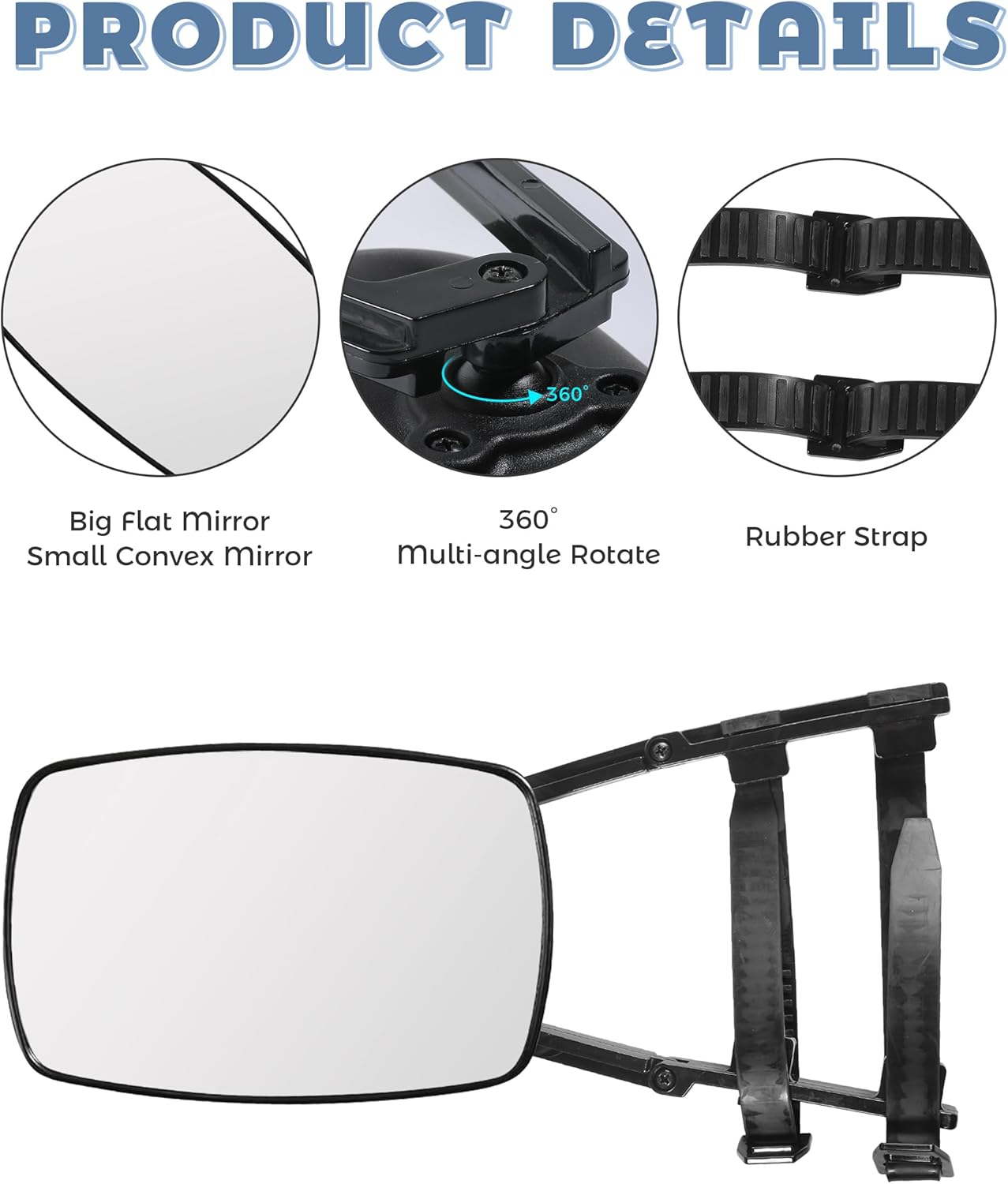 Tow Mirrors,Mirror Extenders for Towing,Universal Clamp-On 360 Degree Rotation Adjustable Trailer Mirrors for Towing,Applicable to the Rearview Mirror of Most Cars,Trucks,and Trailers