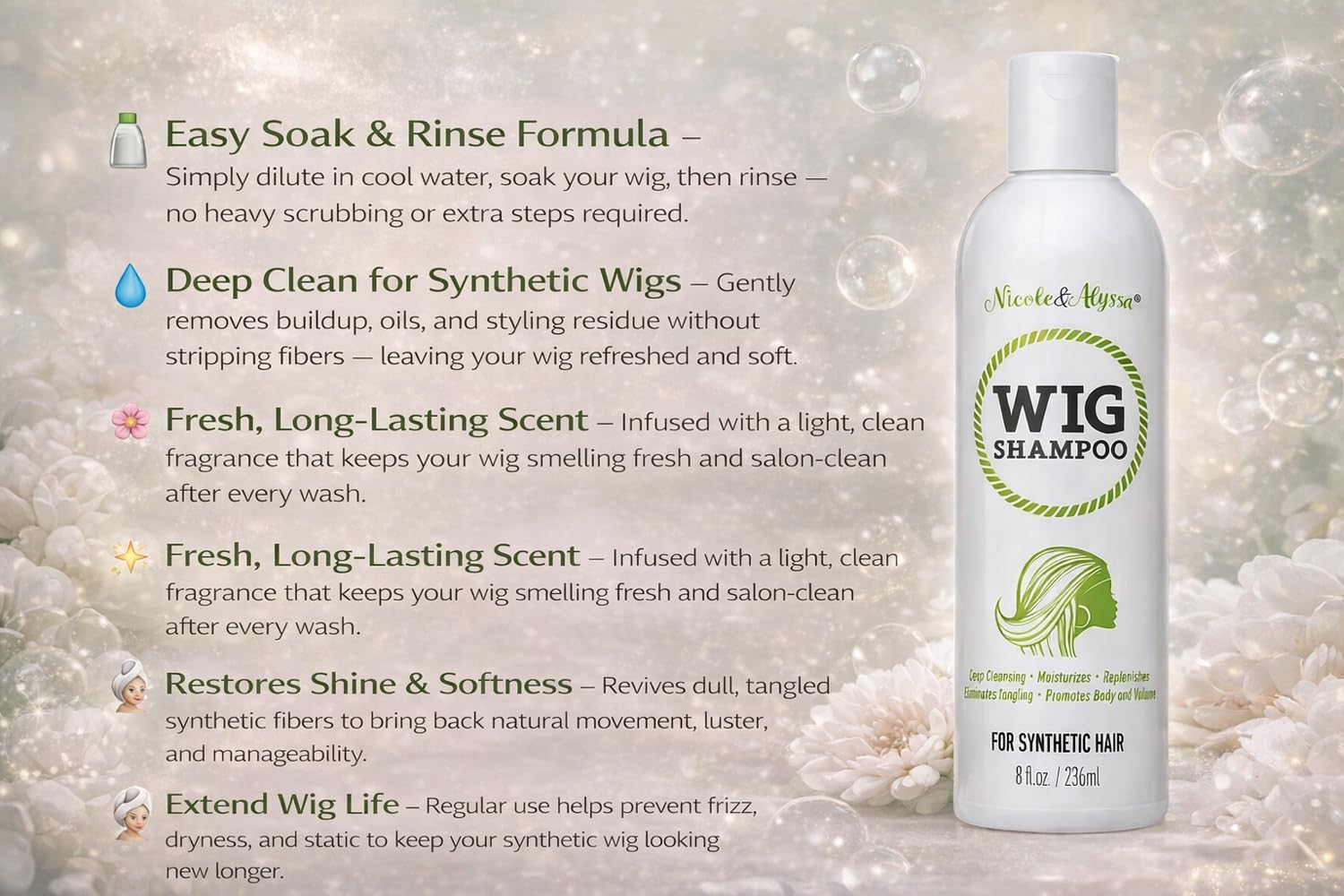 [ Nicole & Alyssa ] Wig Spray & Shampoo SET - Synthetic Wig Care Solution (with Wig Brush)