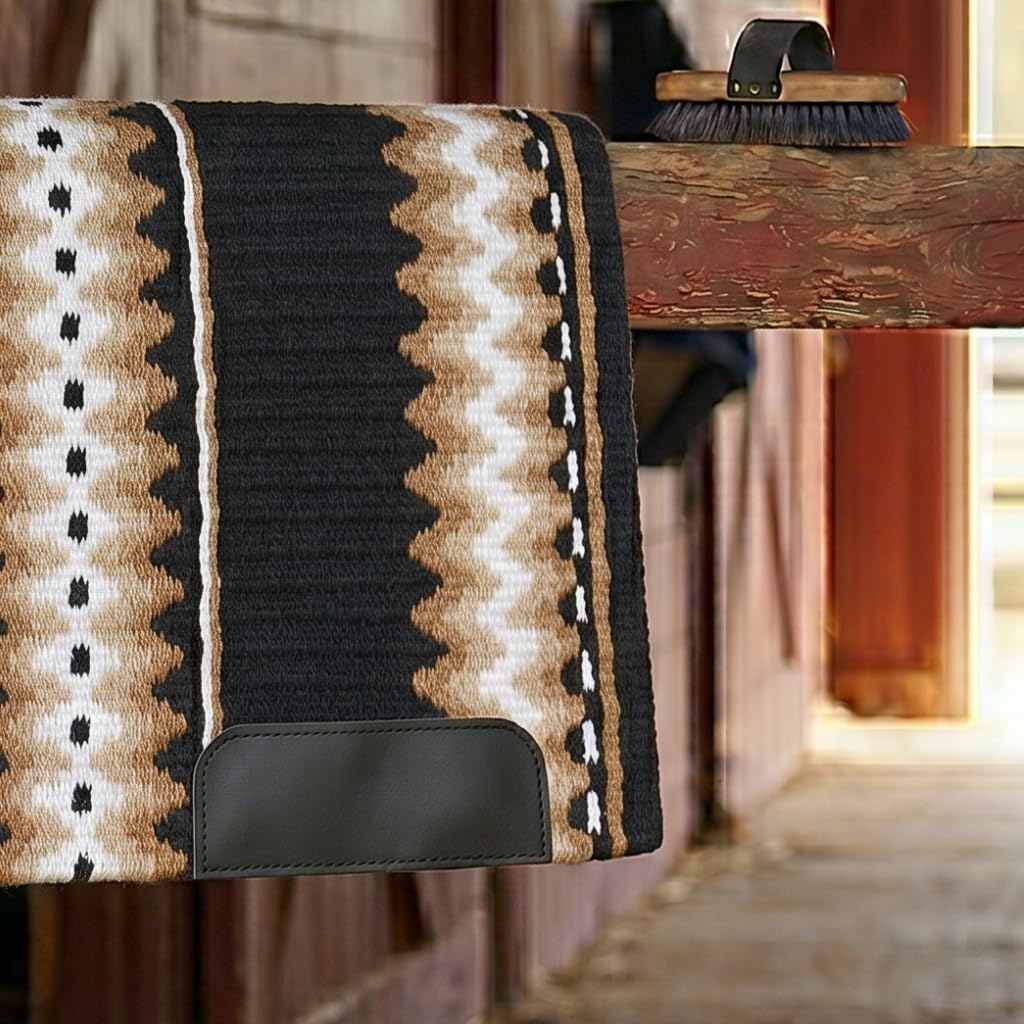 Western Show Saddle Pad/Blanket for Horses - Handmade Wool Saddle Blanket with New Zealand Design, Thick, Durable & Comfortable for Horse Riding (34” L x 40” W x 1) M21