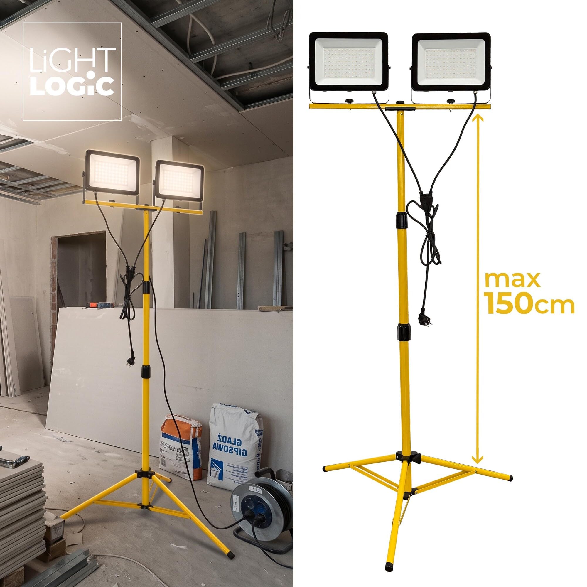 2x100W Projecteur de Chantier LED avec Trépied, 16300LM