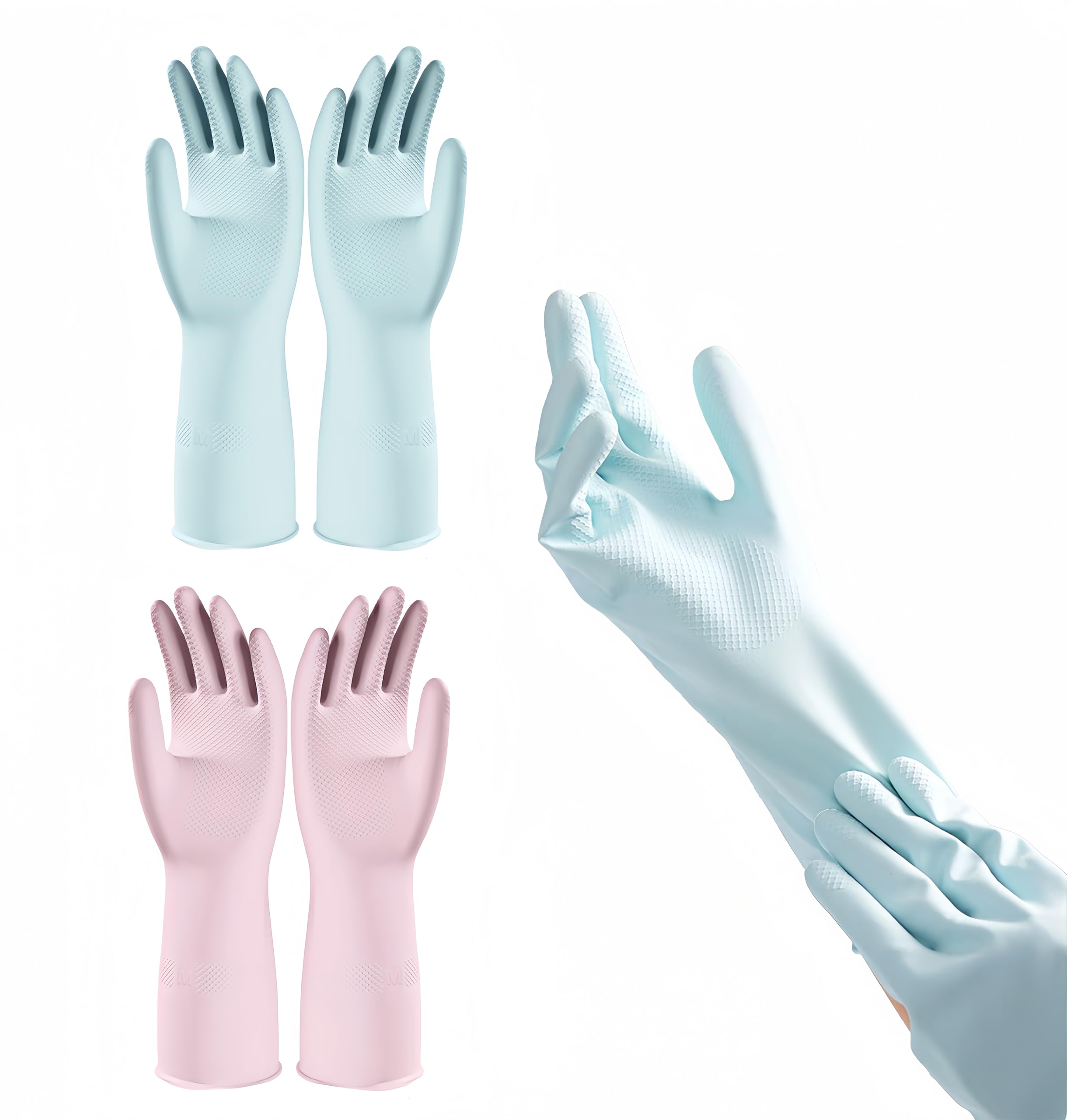 BechKCpro Natural Latex Cleaning Gloves, Color-Coded Purple & Blue, Dishwashing and Household, Lightweight & Non-Slip (2 Pairs) (Medium)