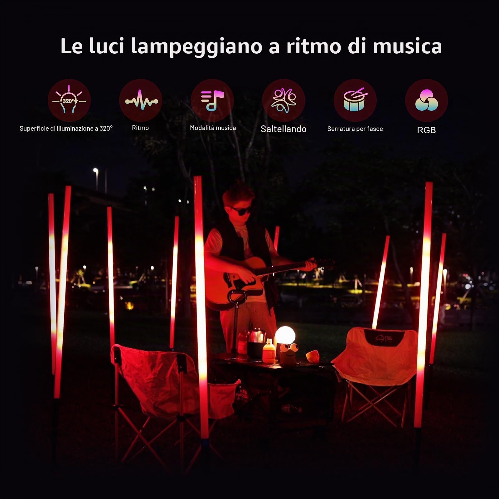 Luce video a LED portatile, 120 cm Mood1 Pro, dimmerabile e modalità musica, elecomando 2.4G, 5000 mAh, Tubo luminoso per fotografia RGB,per YouTube,TikTok,streaming di giochi,bar per feste,fotografia