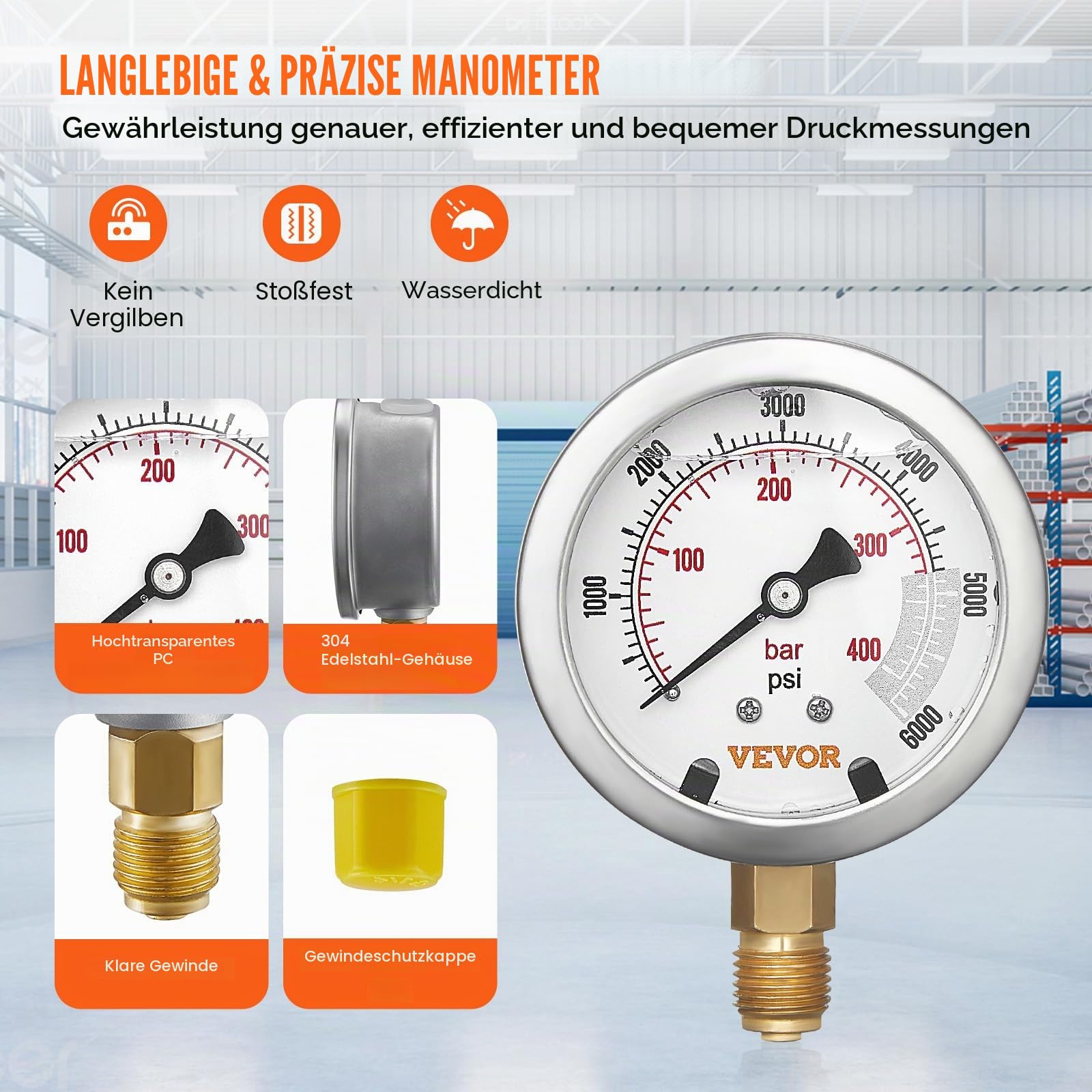VEVOR Hydraulikdruck-Testkit, 10/100/250/400/600 bar, 5 Messgeräte, 13 Kupplungen, 14 T-Anschlüsse, 5 Testschläuche, Bagger-Hydraulik-Testmanometer-Set mit Tragetasche für Bagger-Traktoren-Maschinen