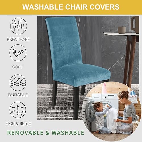 Miniatura 6 de HAOYONG Funda para silla de comedor, de terciopelo, lavable, funda para silla Parsons, protector de asiento extraíble para comedor, hotel,