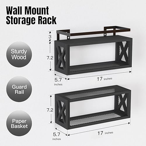 Miniatura 2 de RICHER HOUSE Estantes flotantes con barandilla, madera rústica para decoración de pared, accesorios de baño de granja montados, organizador sobre