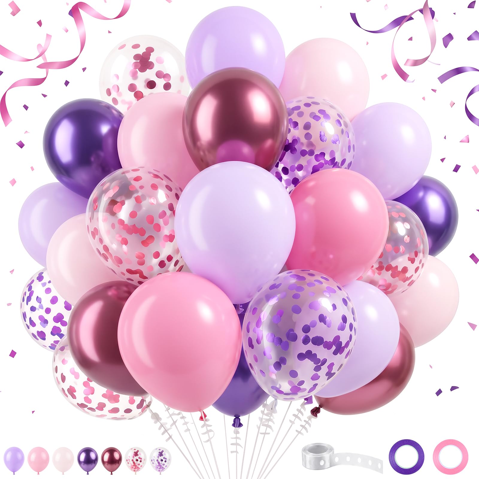 Pink and Purple Balloons 50 Pack - 12 Inch Thick Latex Party Balloons