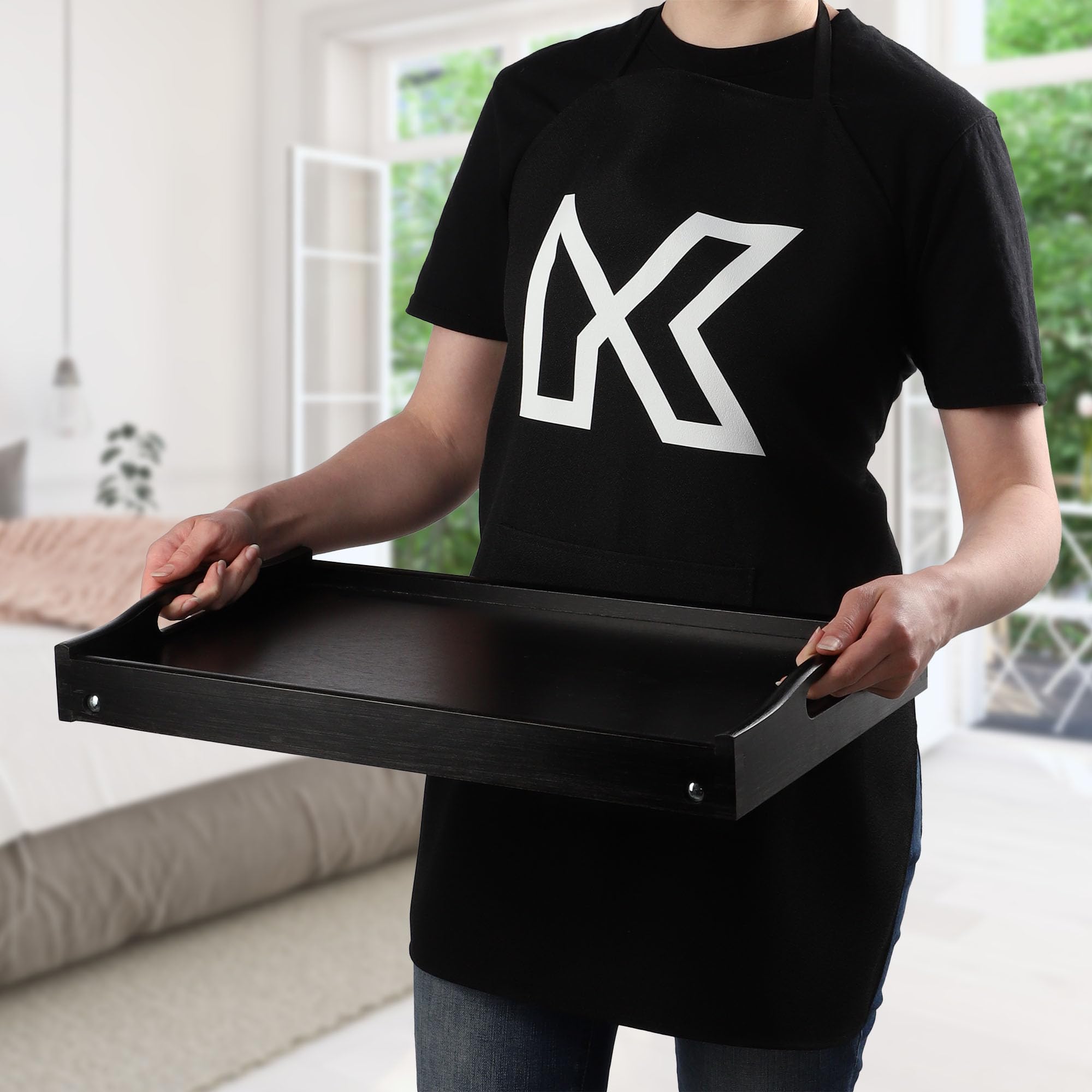 KADAX Mesa de cama, bandeja de desayuno de madera de pino, 19 x 30 x 50 cm, bandeja plegable, bandeja de comida para desayuno en la cama, mesa auxiliar (negro)