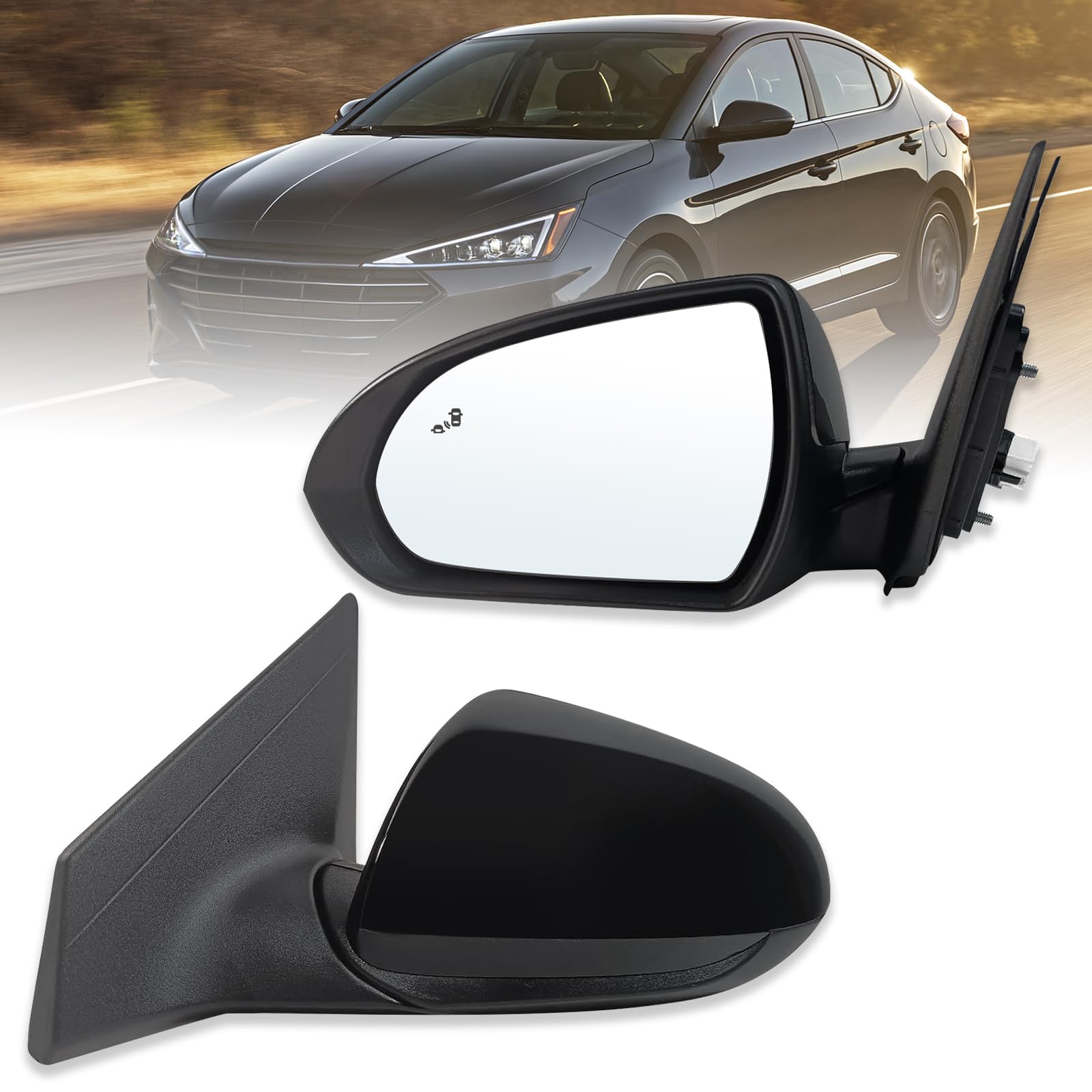 Left Driver Side Mirror Compatible With 2017 2018 2019 2020 Hyundai Elantra With Power Glass Heated Blind Spot Black Replace#87610F3020 (7Pins)