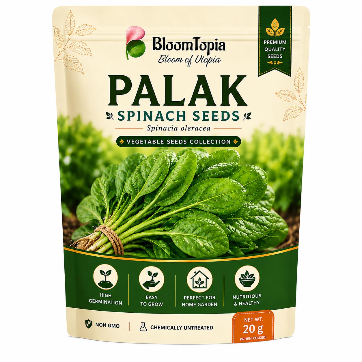 Palak Spinach Vegetable Seeds - 20g | Premium Vegetable Seeds for Home Kitchen Garden | High Germination Untreated Seeds | Grow in Pots, Grow Bags, Balcony & Garden | Fast Growing-image-27