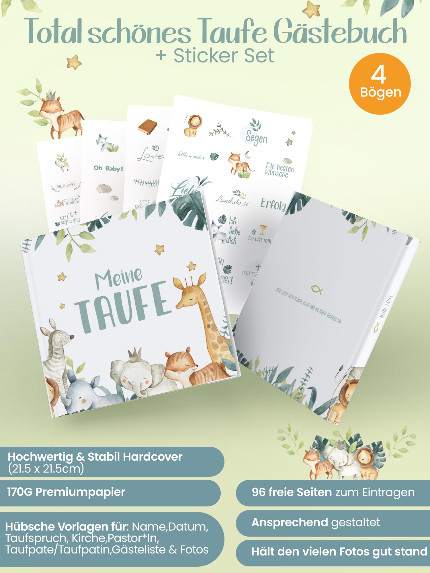Legezon Meine Taufe – Gästebuch & Erinnerungsbuch zur Taufe mit Aufklebern | Taufgeschenk für Mädchen & Jungen, Patenkind | Taufalbum zum Ausfüllen für Glückwünsche & Fotos