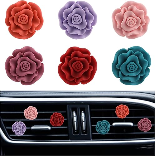 Miniatura 1 de 6 piezas de clip de ventilación de aire con diseño de flores de rosas, clip para ambientador de automóvil, accesorios de ventilación, decoración