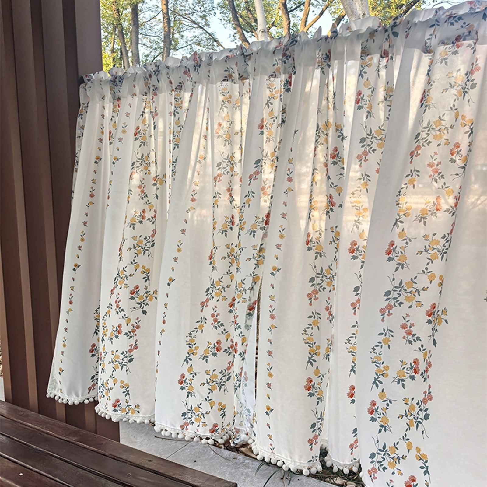 1 tenda corta in stile rustico, larghezza 150 cm, tasca per asta