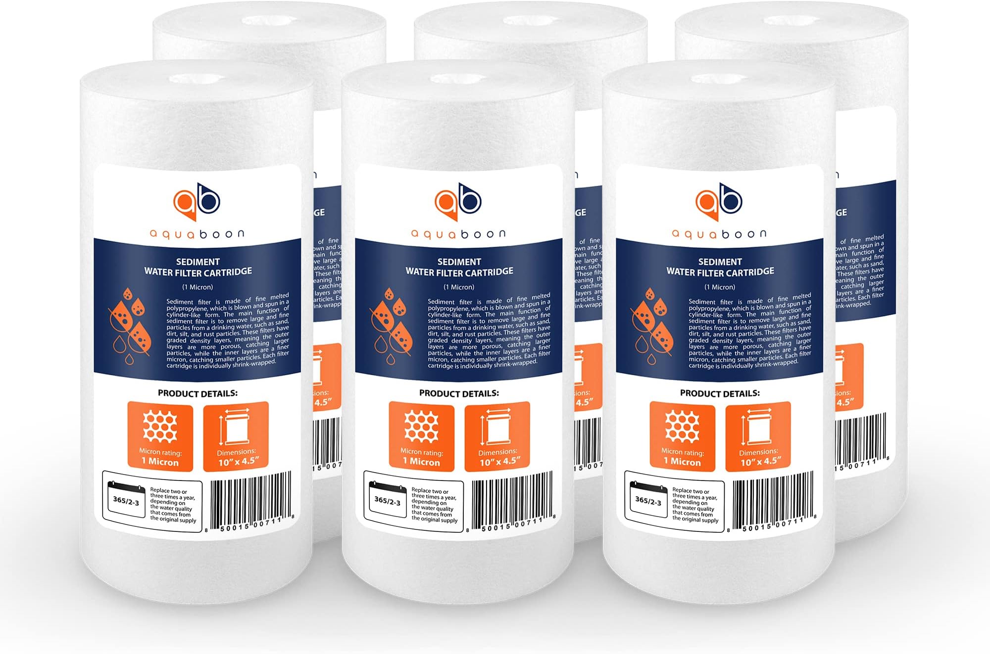 Aquaboon Whole House 1 Micron Water Filter 10 x 4.5 Against Sediment Water Filter Cartridge Replacement Compatible with DGD-5005, AP810, 6-Pack
