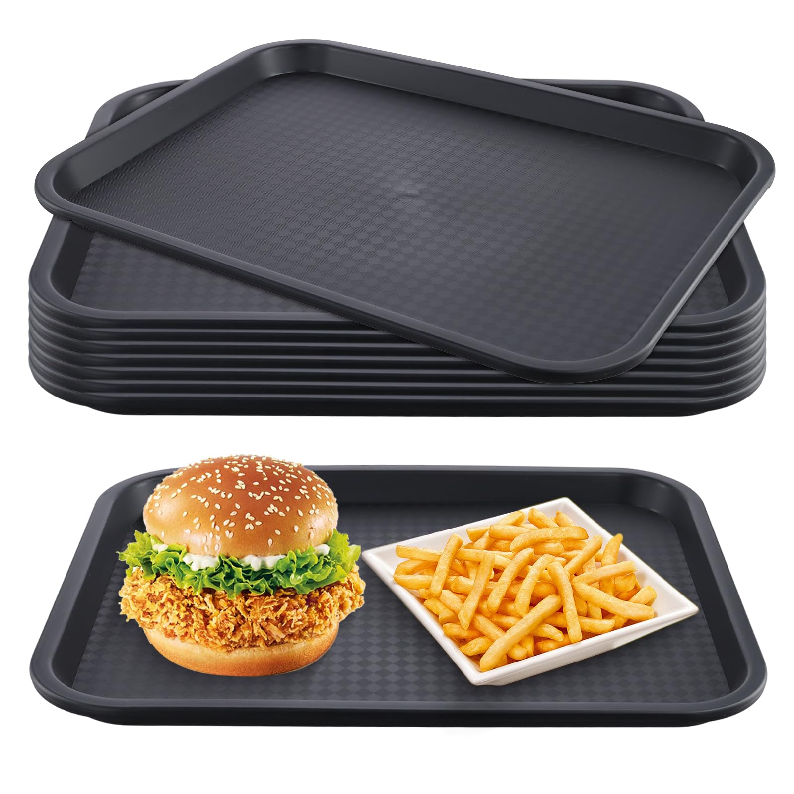 Plateau de service en plastique noir anti-débordement pour cantine