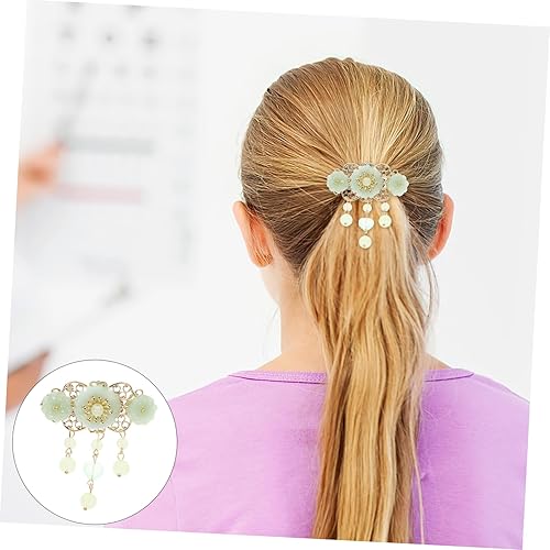 Miniatura 4 de SHERCHPRY Pinza para el cabello chic con diseño de flores verdes pinza de pelo de jade elegante clip de cola de caballo de piedras preciosas vintage