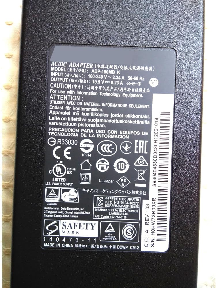 Original 19.5V 9.23A AC Adapter for Delta MSI GS65 Stealth Thin-068,ADP-180TB F
