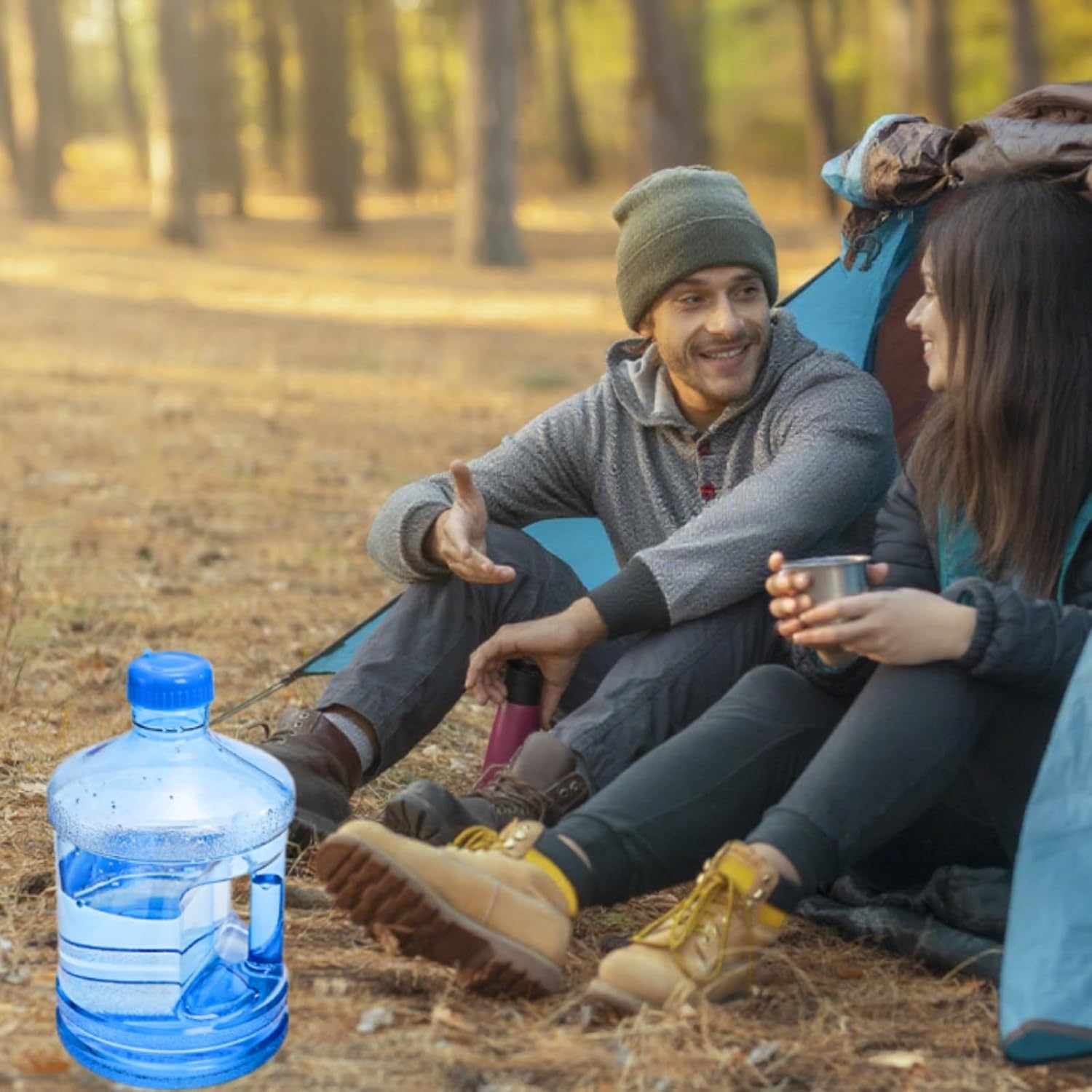 Dicunoy 2 PCS 1 Gallon Water Jug, Plastic Gallon Water Bottle with Handle, Sturdy Round Reusable Water Jug for Gym, Sports, Office, Camping, Outdoor, Refrigerator