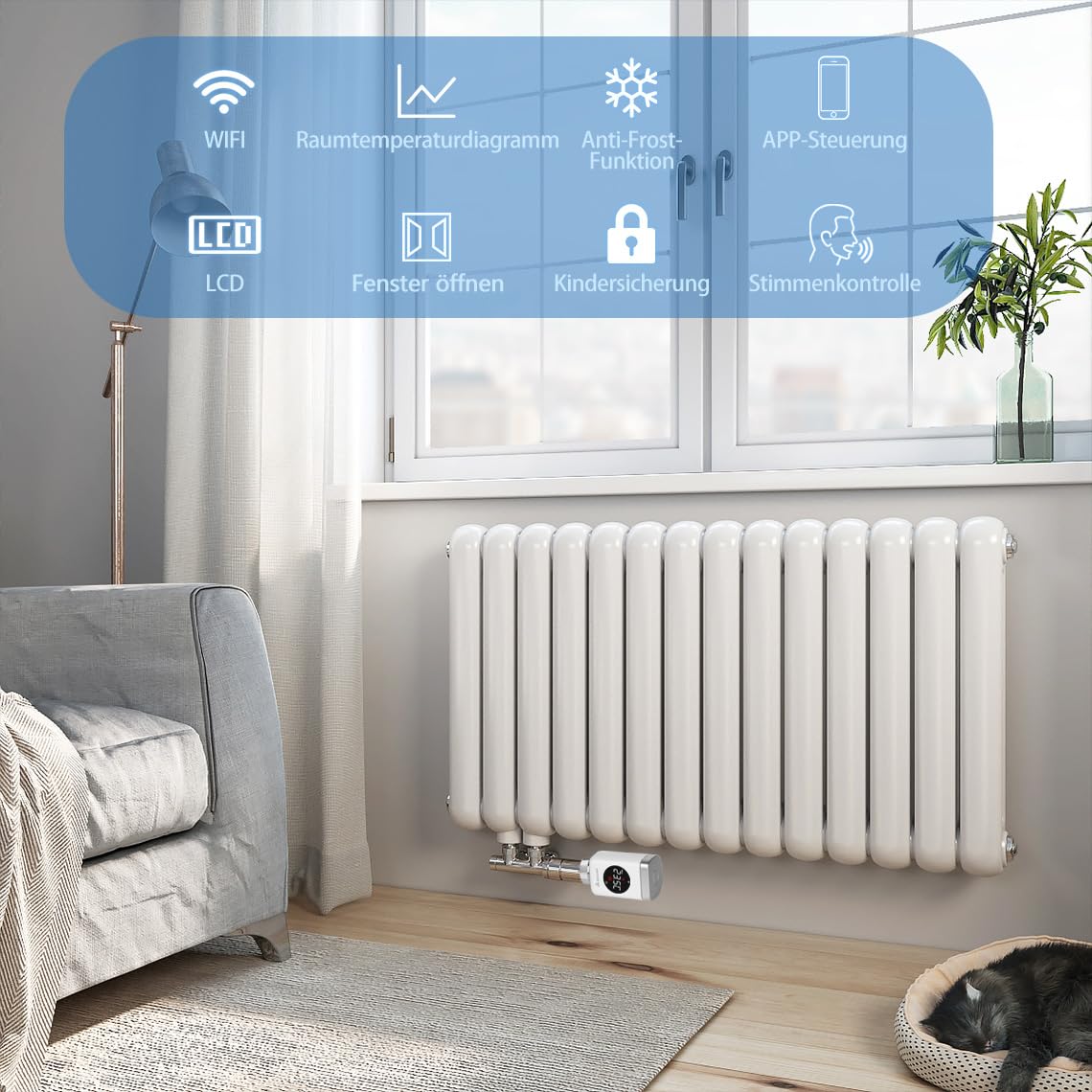 SALCAR Pack de 3 Cabezal Termostático TRV801W WiFi Termostato Calefaccion Compatible con Amazon Alexa & Google Assistant Programable Tuya Termostato para Radiador sin Puerta de Enlace Adicional