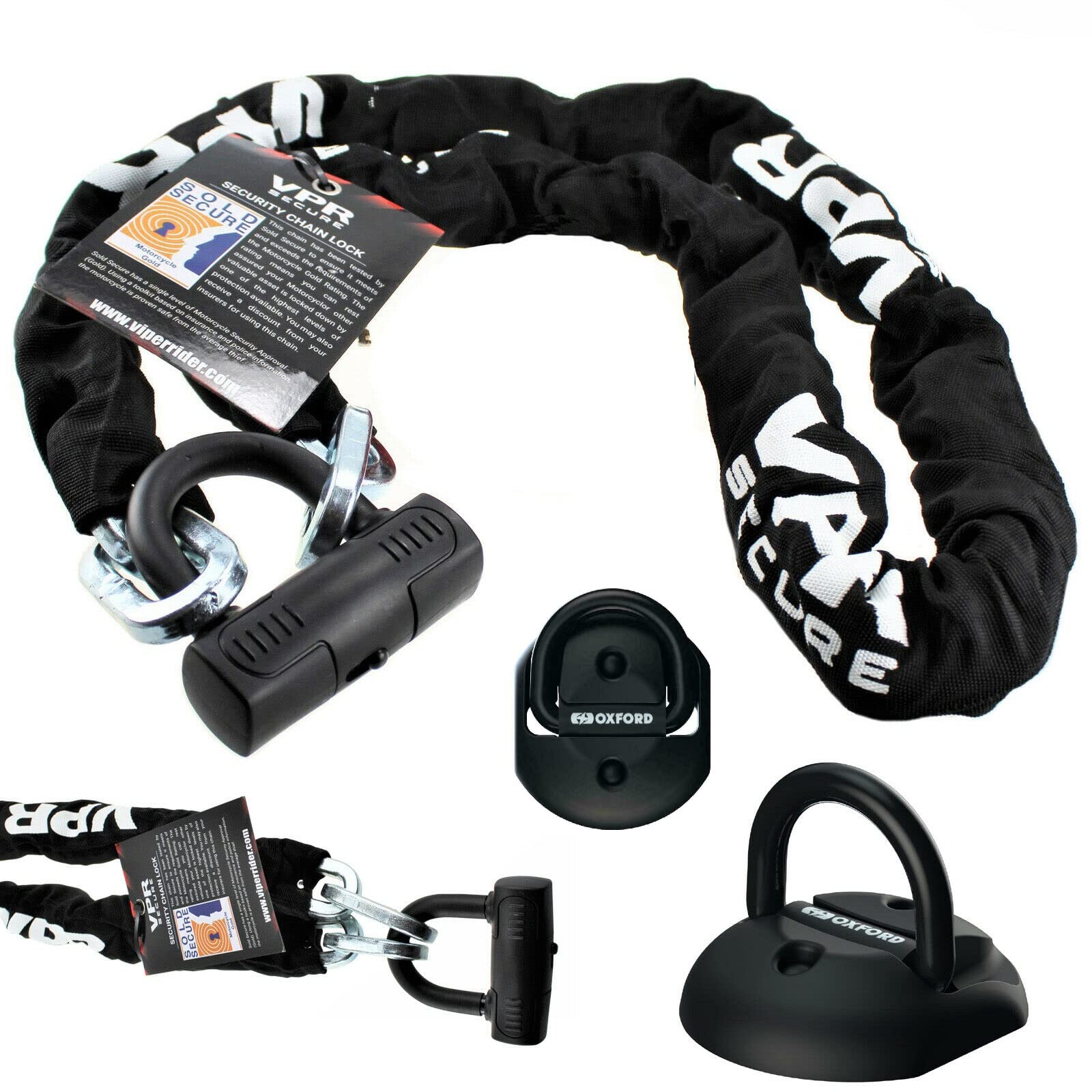 Oxford Task Force Ground Anchor with SOLD SECURE GOLD Motorbike Motorcycle Security Chain Lock VPR Warlock 1.0m