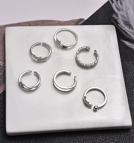 Miniatura 6 de TOBENY Juego de 12 anillos ajustables chapados en oro de 14 quilates para mujer, flechas de flecha, anillo de cola abierta, juego de joyería