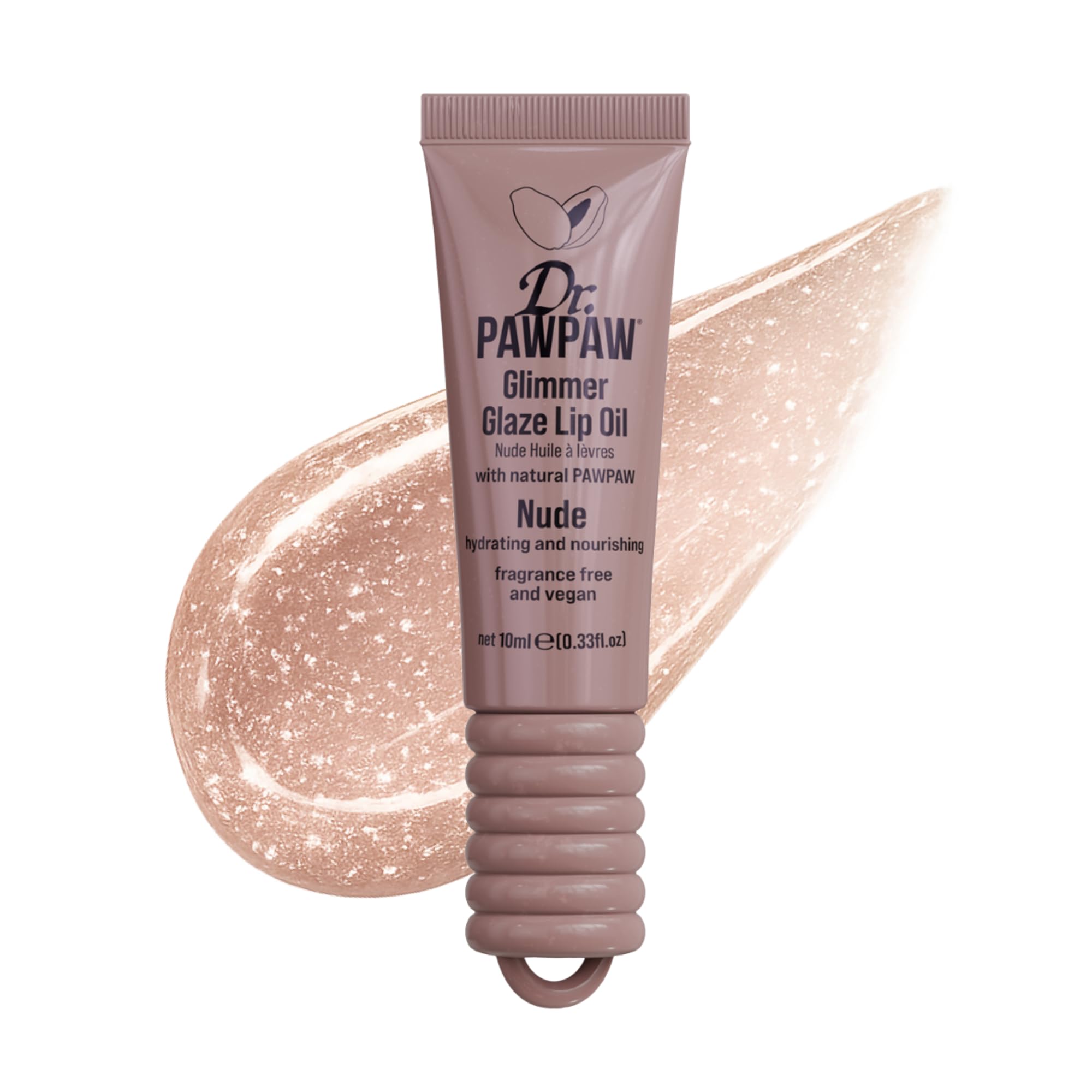 Dr.PAWPAW Glimmer Glaze Nude Lip Oil 10ml, Hydrating Glossy Lip Oil with Sheer Nude Tint and Natural Shimmer, Non Sticky Vegan Lip Care for Luminous Lips