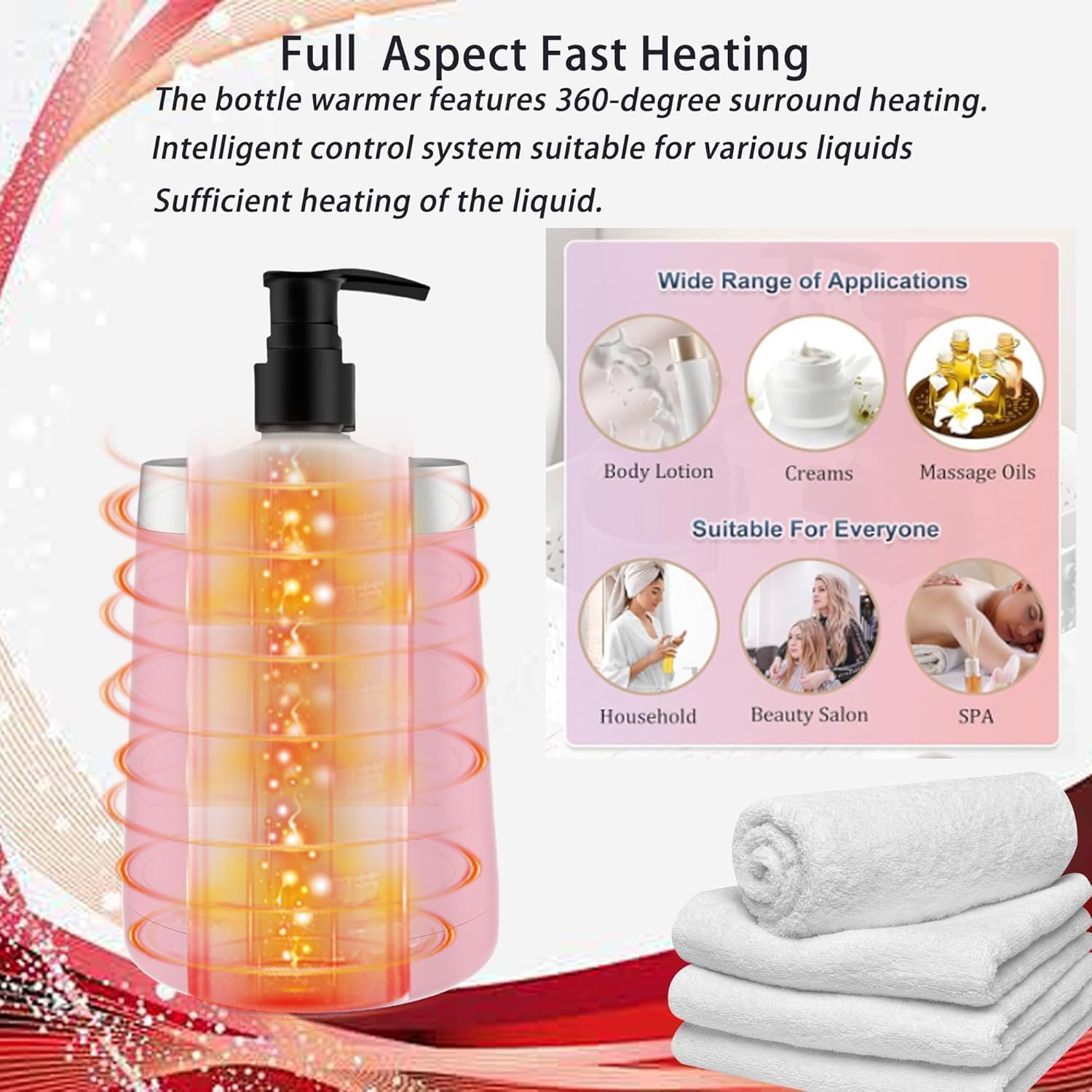Massage Oil Warmer, Massage Oil Heater with Two Oil Bottle dispensers, Body Liquid Warmer from 86℉ to 149℉, Lotion Bottle Warmer Shampoo Heater for Salon (Pink)