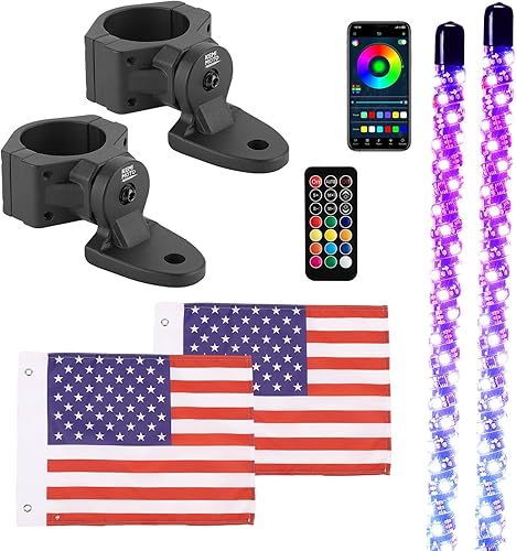 KEMIMOTO 2 luces de látigo de 3 pies con soportes de montaje para lado a lado, control de aplicación luces LED para UTV Offroad, compatibles con
