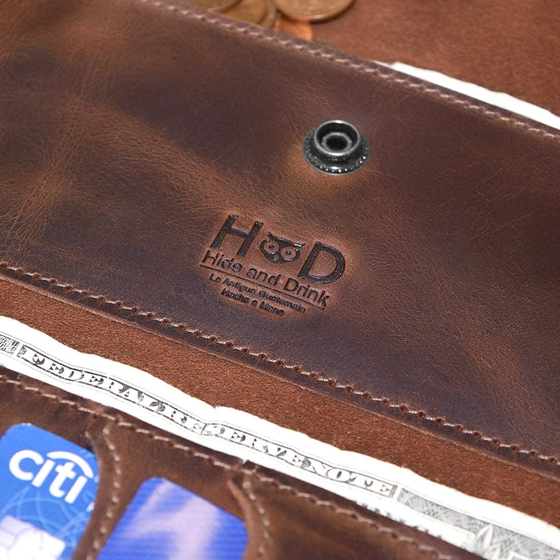 Hide & Drink, Leather Folio Wallet, Holds Up to 4 Cards Plus Flat Bills & Coins/Bifold/Minimalist/Travel/Case/Pouch/Stylish/Vintage, Handmade :: Bourbon Brown