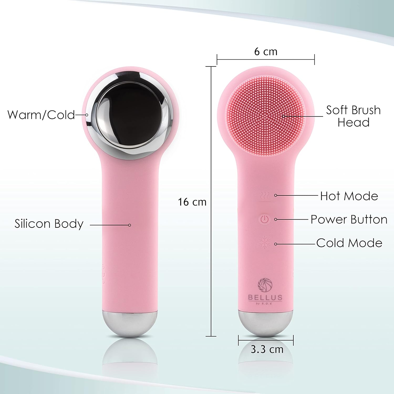Bellus by R.O.K Silicone Facial Cleansing Brush - 3 in 1 Rechargeable Silicone Cleansing Brush with Heat and Cold Massage Features - Pink : Beauty & Personal Care