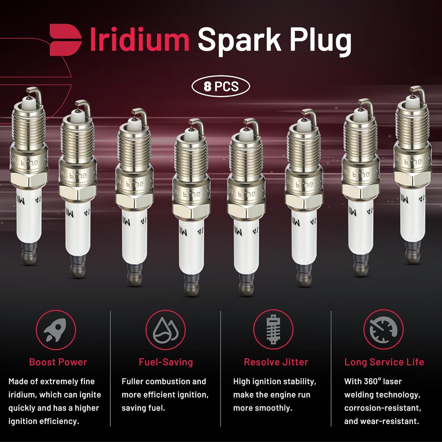 BDFHYK Set of 8 Iridium Spark Plug Compatible with Buick Allure,Compatible with Cadillac ESV CTS, Tahoe, Yukon, H2, Firebird 4.8L 5.3L 5.7L 6.0L 6.2L 6.6L 7.0L 8.1L V8 Replacement for 41-110