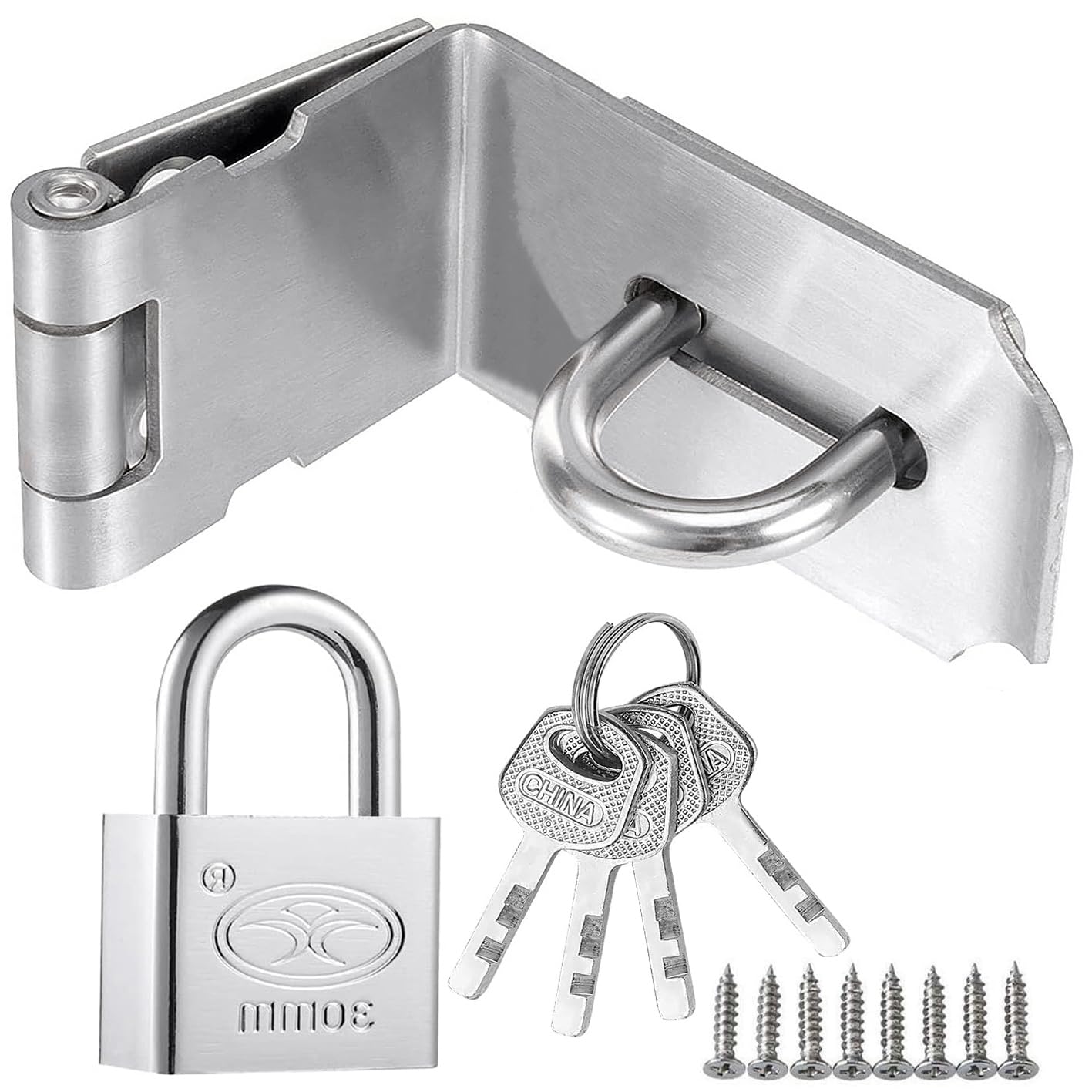 Litensh 4 Inch 90° Right Angle Stainless Steel Door Locks Hasp Latch with Padlock, Safety Packlock Clasp Hasp Lock Latch