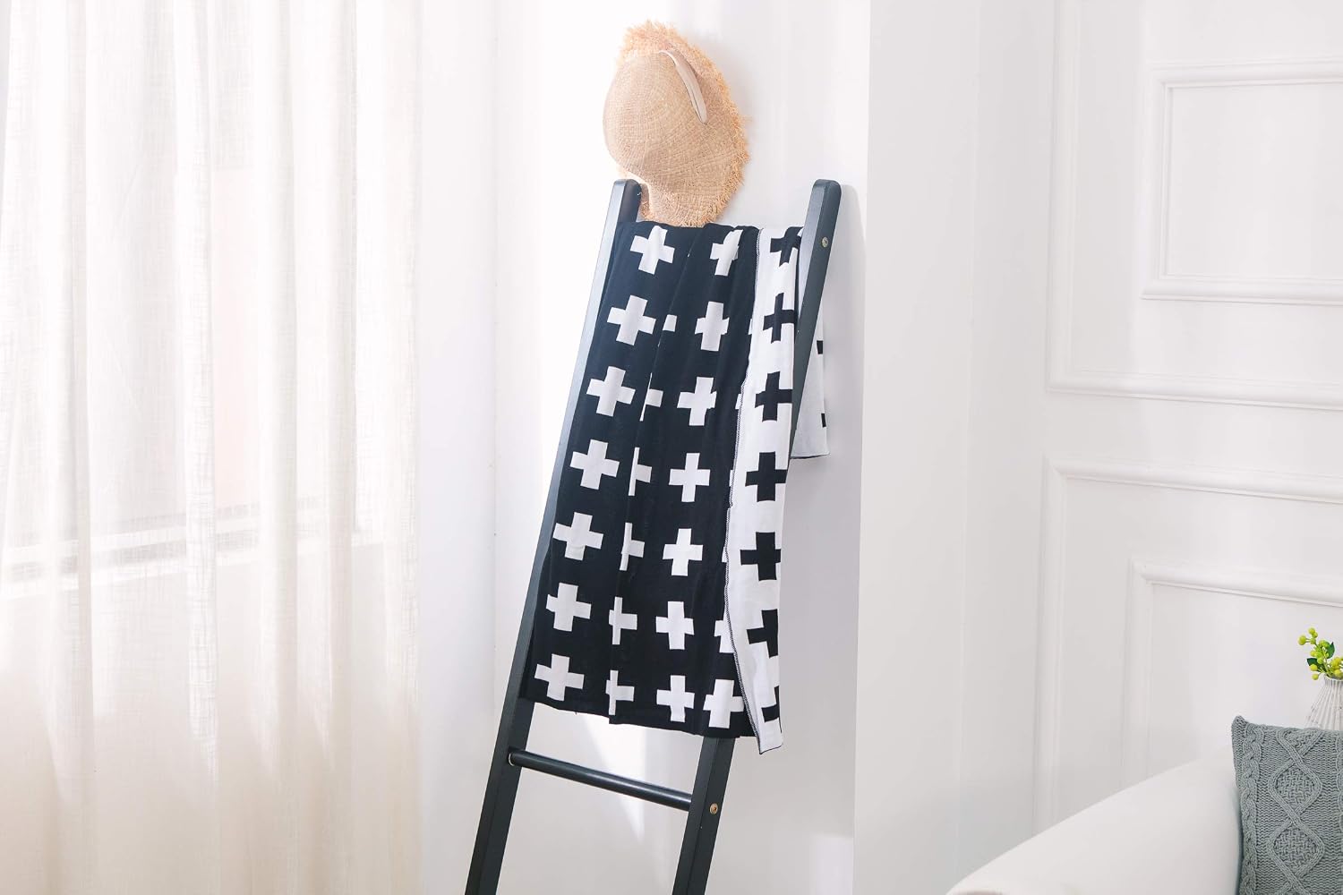 DOKOT Black and White Throw Blanket, Swiss Cross Pattern Throw Blanket for Couch Sofa Chair Bed Office Home, 100% Cotton Knitted(35x43 inches, Swiss Cross)