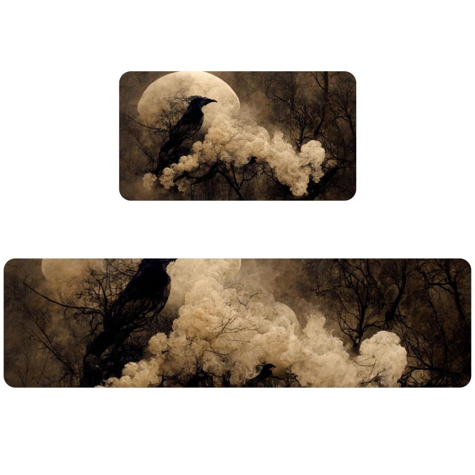 Tapis de cuisine corbeau noir lavable et tapis de sol absorbant