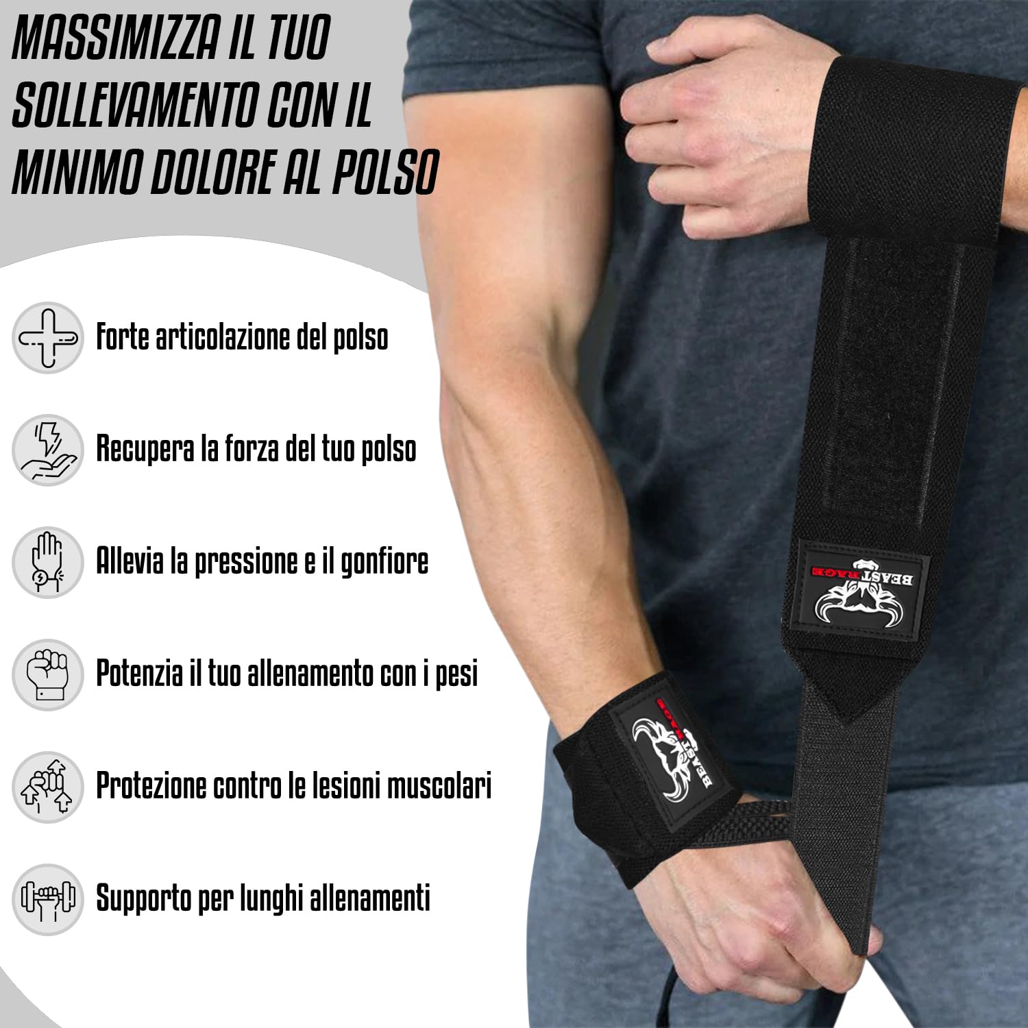BEAST RAGE Straps Palestra Cinghie per Sollevamento Pesi Imbottite, Supporto per i Polsi, Cinghie per Fitness e Palestra, con Presa Flessibile Gel Fasce Polsi Accessori