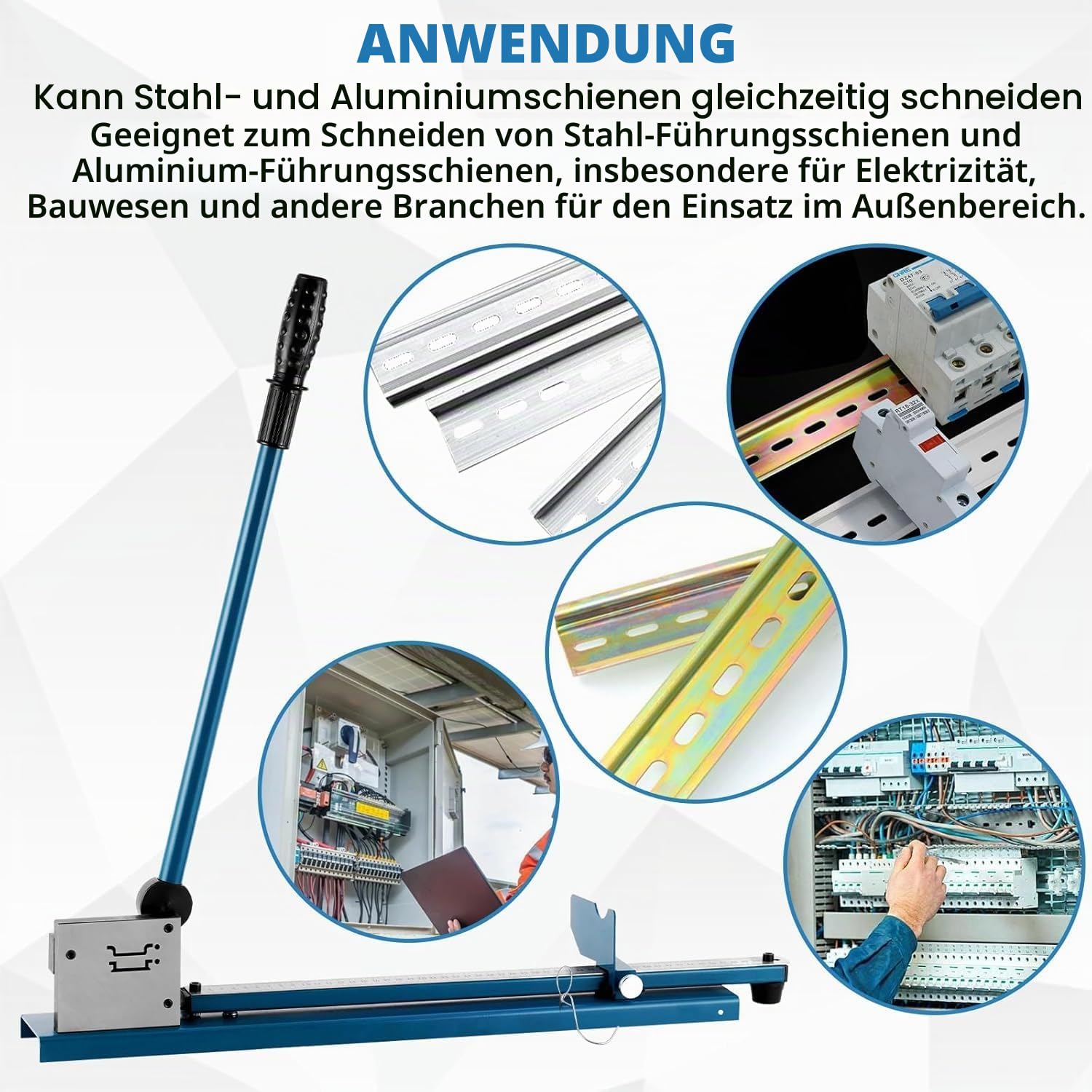 MXBAOHENG DIN Schienenschneider Din Rail Cutter Doppelloch-Schienen-Schneidemaschine mit Lineal zum Schneiden von Stahl/Aluminium Rai (Blau)