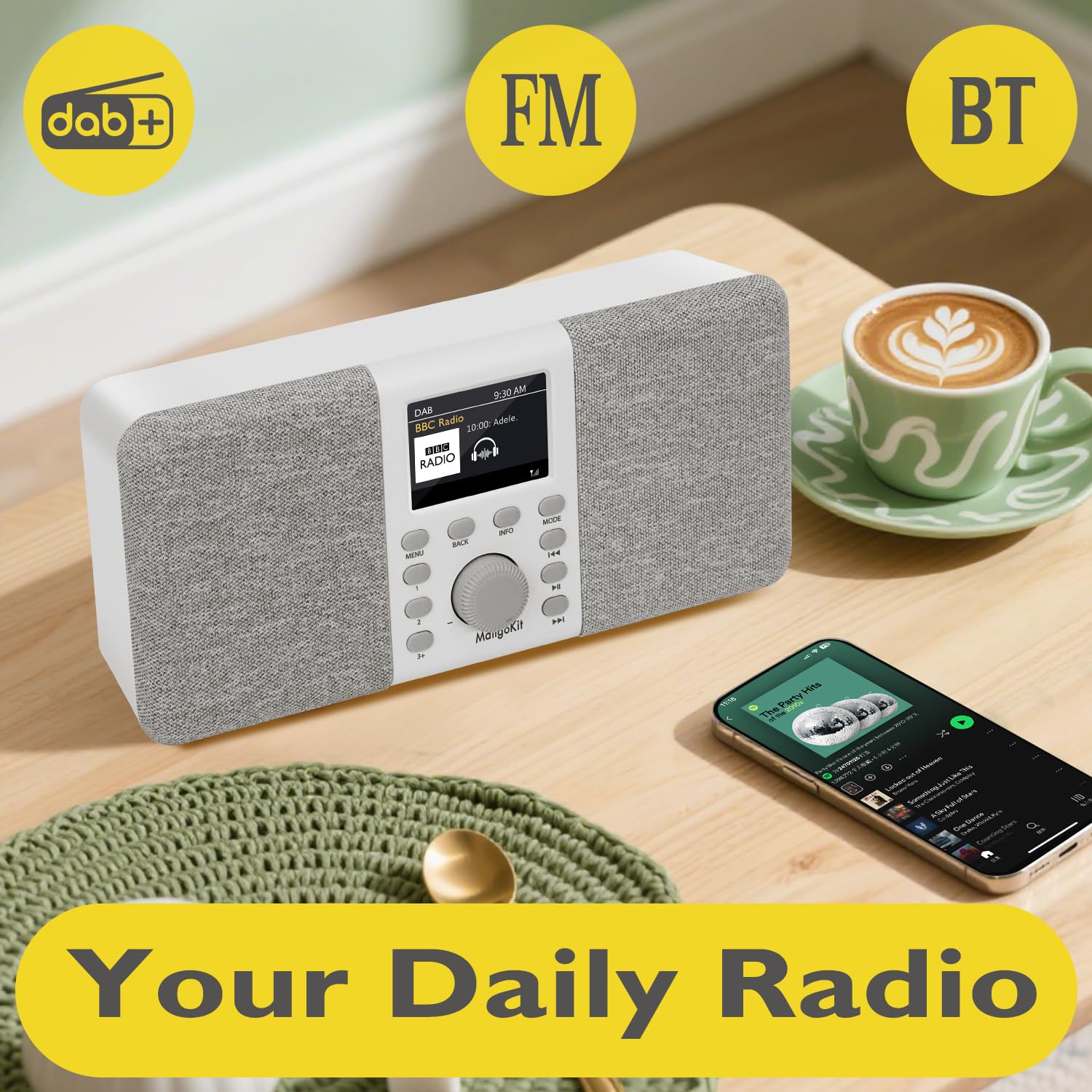 MD5 Stereo DAB Radio mit Bluetooth,DAB Plus Radios,Digitalradio,UKW Radio,Tragbares Dab Radios,Küchenradio mit Netzbetrieb und Batterie,Farbdisplay,Alarme,Uhr,Schlummerfunktion-Steingrau