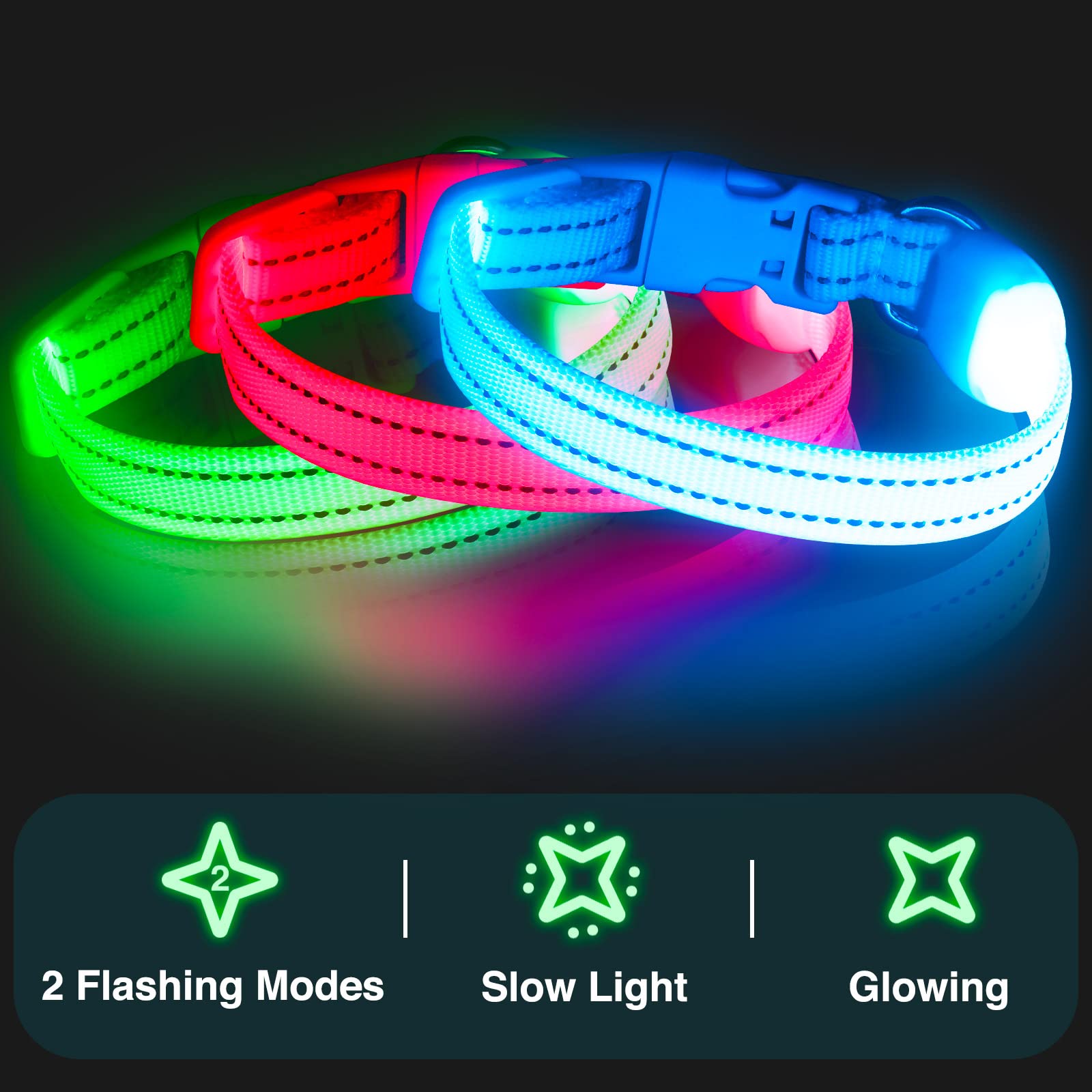 KOSKILL Light Up Dog Collar, Rechargeable USB Collar, Waterproof, Luminous LED Collar, Adjustable, Super Bright - Image 4