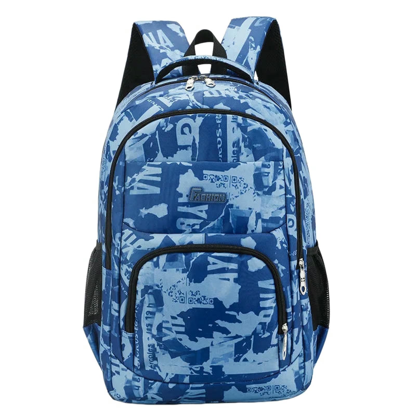 Sac d'école adolescents bleu camouflage grand volume sac à dos de voyage collège