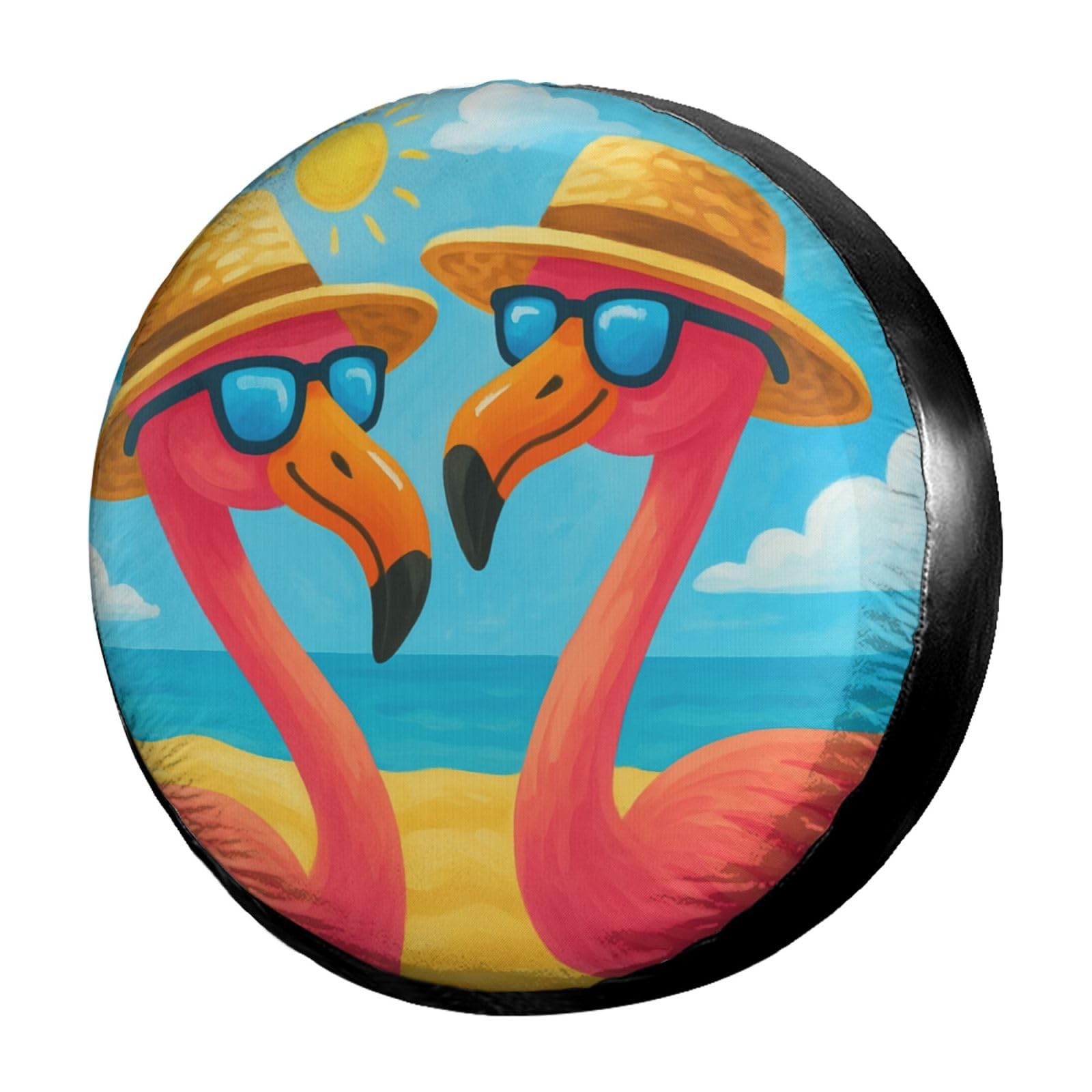 Dujiea Beach Flamingos Spare Tire Cover, Universal Wheel Tire Cover Waterproof Dust-Proof Tire Protectors for Trailer Rv SUV Truck Camper and Many Vehicle 14 15 16 17 Inch